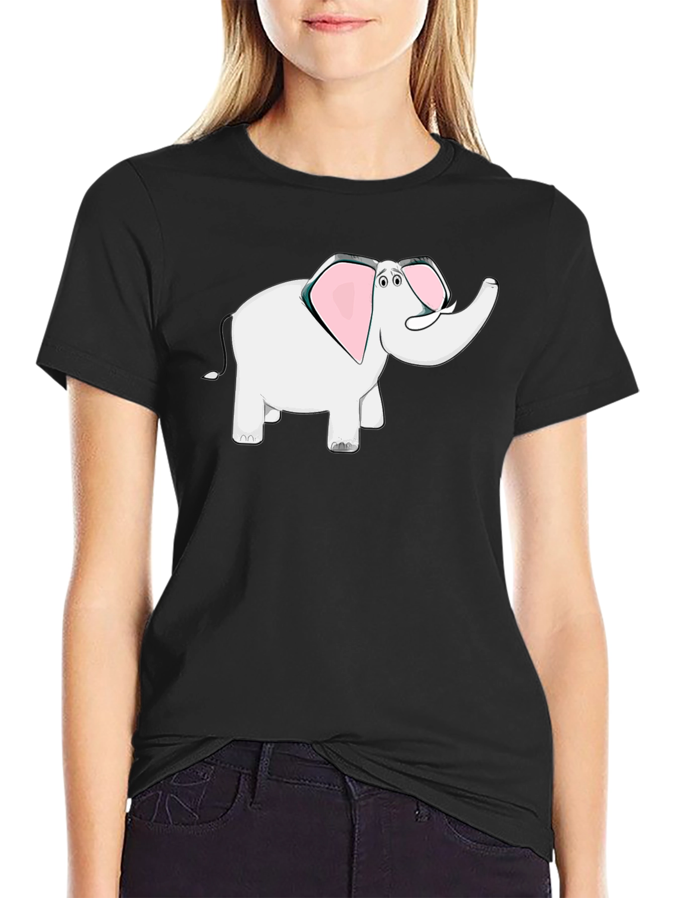 Elephant Cartoon Black T-Shirt