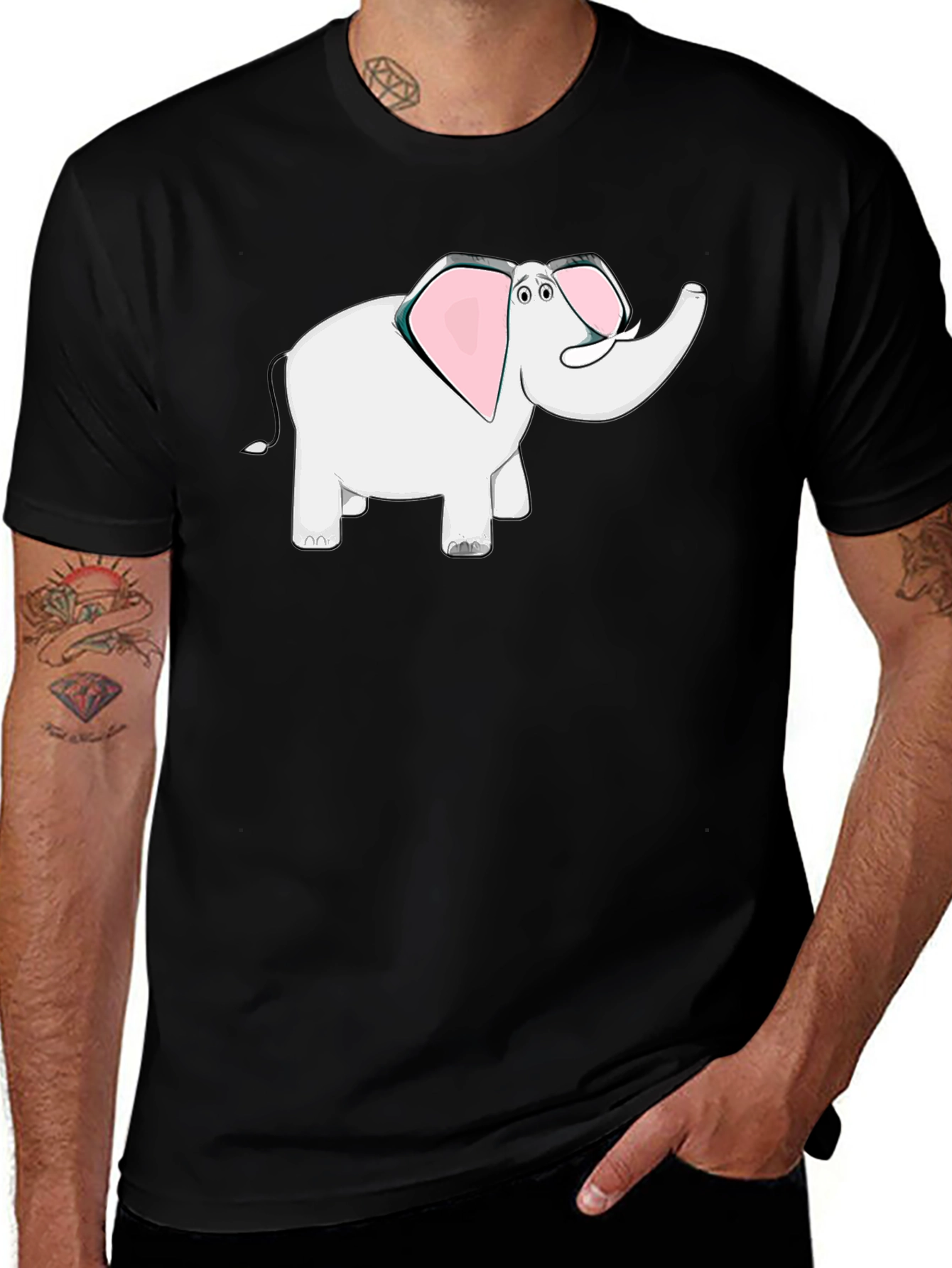 Elephant Cartoon Black T-Shirt