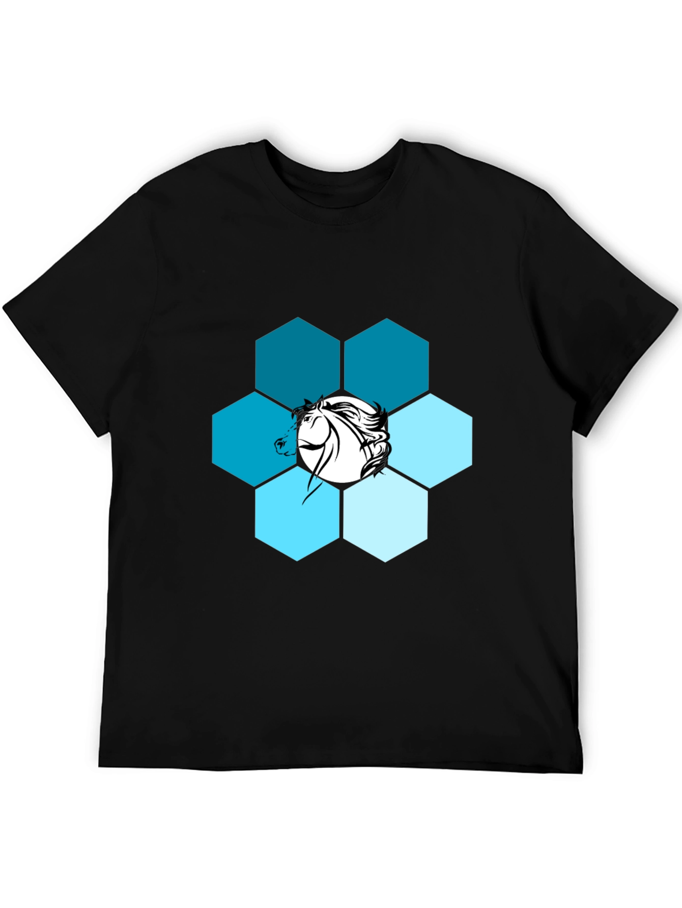 Hexagon Horse Graphic Print Crew Neck T-Shirt