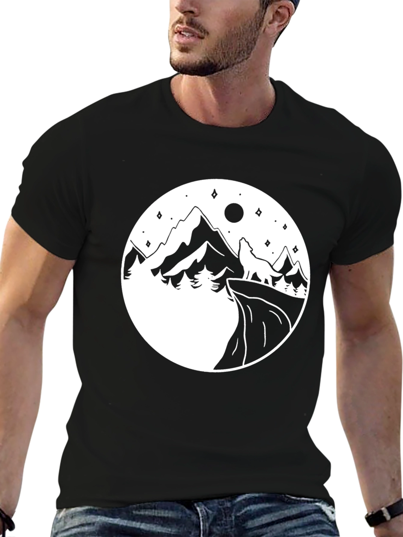 Mountain Wolf Graphic Tee - Black