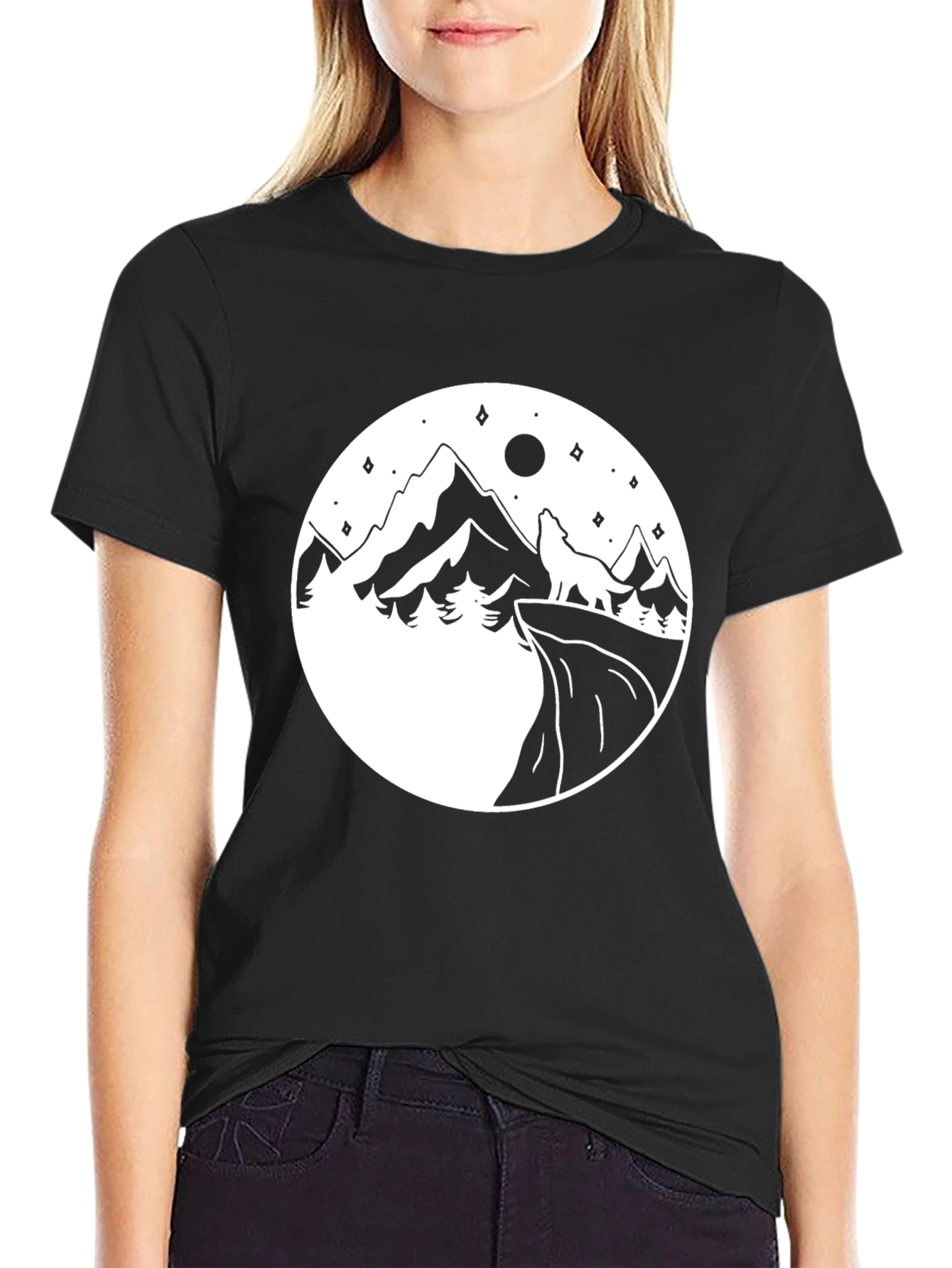 Mountain Wolf Graphic Tee - Black