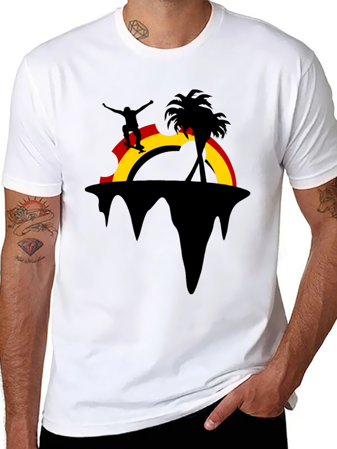 Skater Island Graphic Tee - Black Cotton Casual Shirt