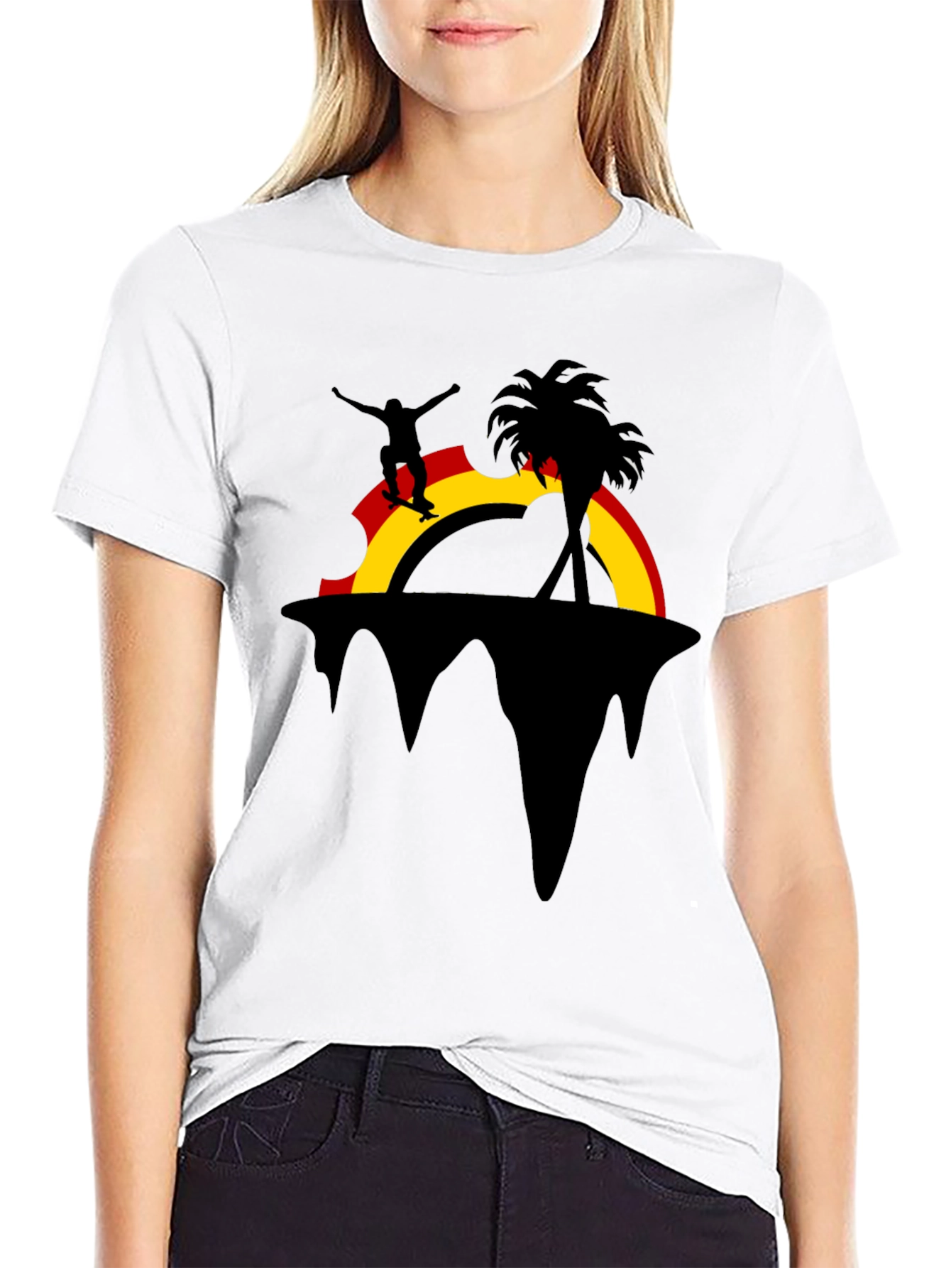 Skater Island Graphic Tee - Black Cotton Casual Shirt