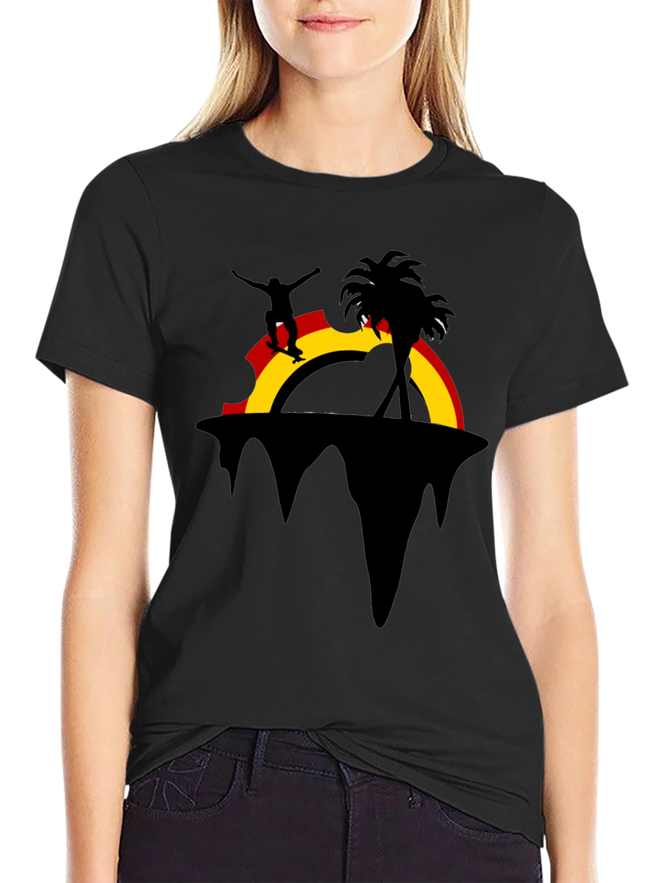 Skater Island Graphic Tee - Black Cotton Casual Shirt