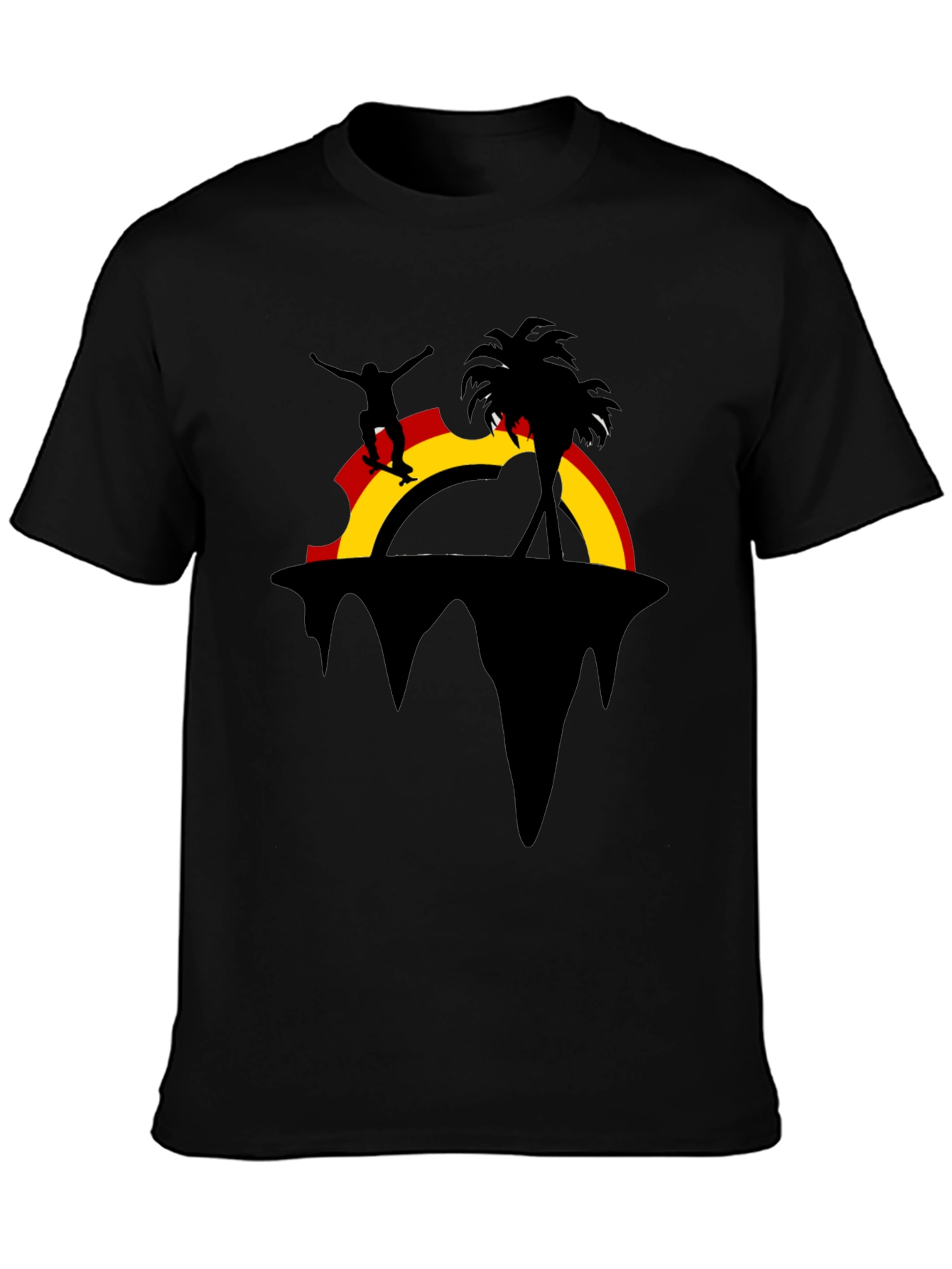 Skater Island Graphic Tee - Black Cotton Casual Shirt