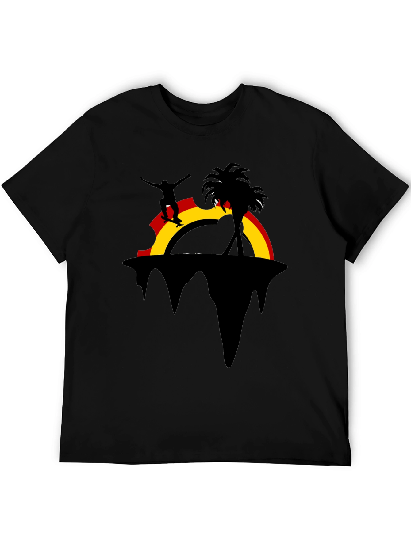 Skater Island Graphic Tee - Black Cotton Casual Shirt