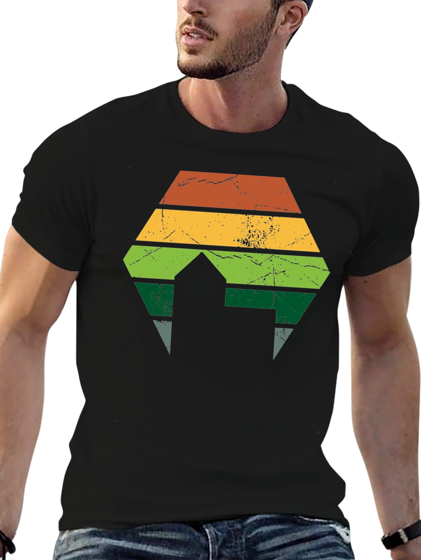 Retro Striped Hexagon Black T-Shirt