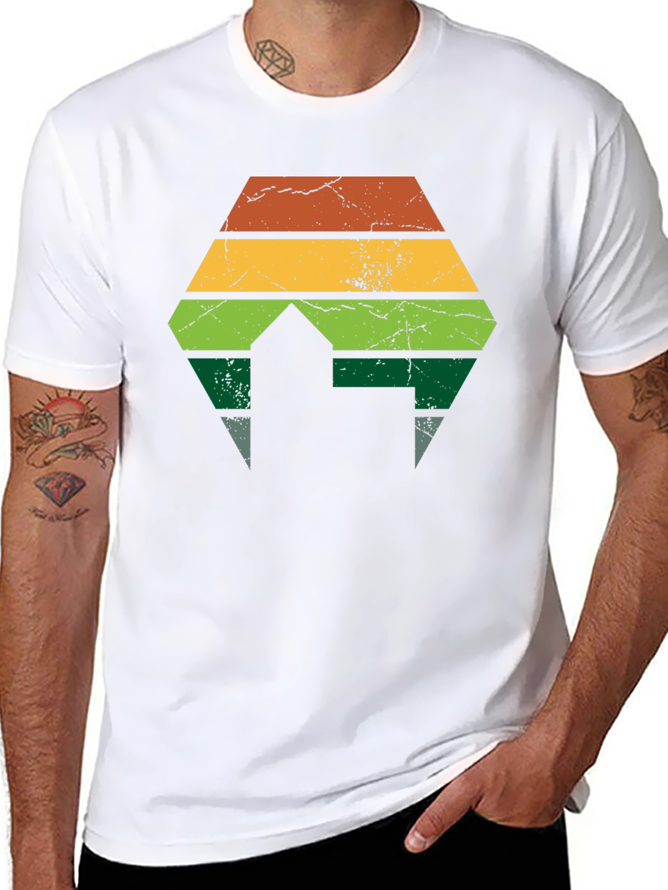 Retro Striped Hexagon Black T-Shirt