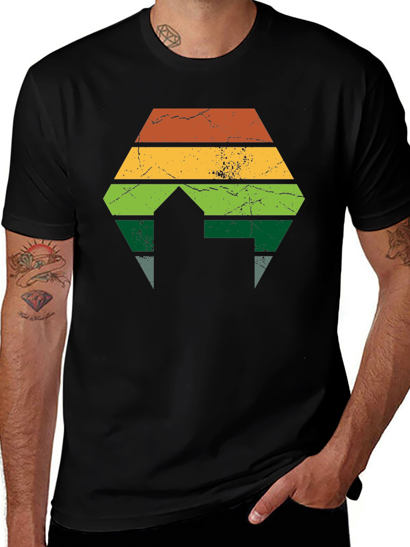 Retro Striped Hexagon Black T-Shirt