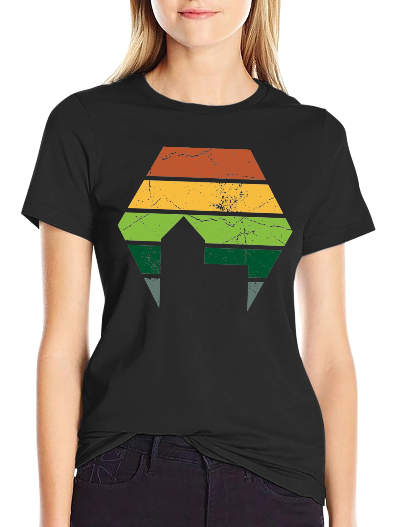 Retro Striped Hexagon Black T-Shirt