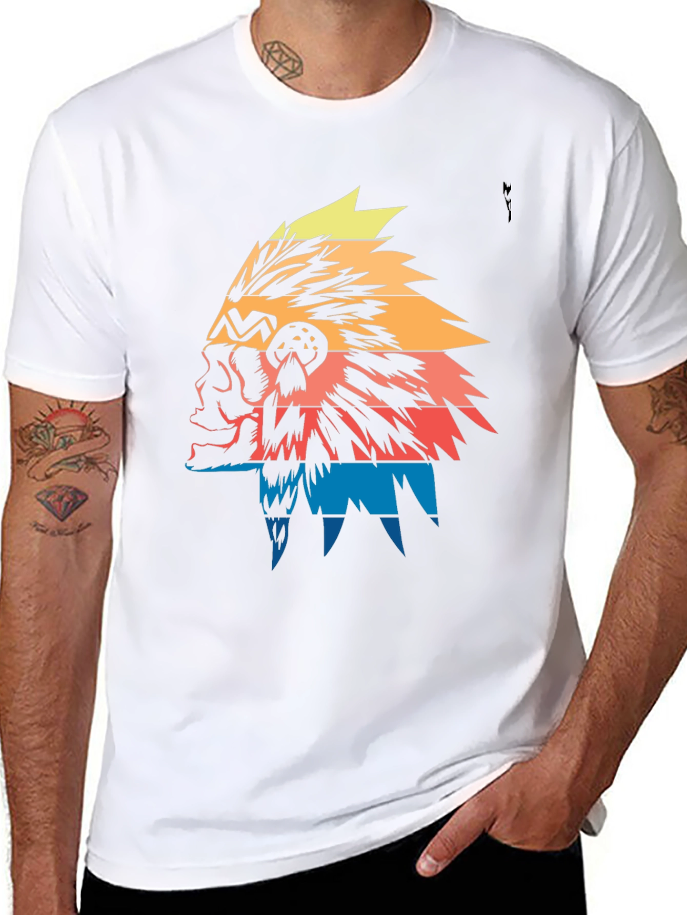 Native American Headdress Graphic Tee - Black