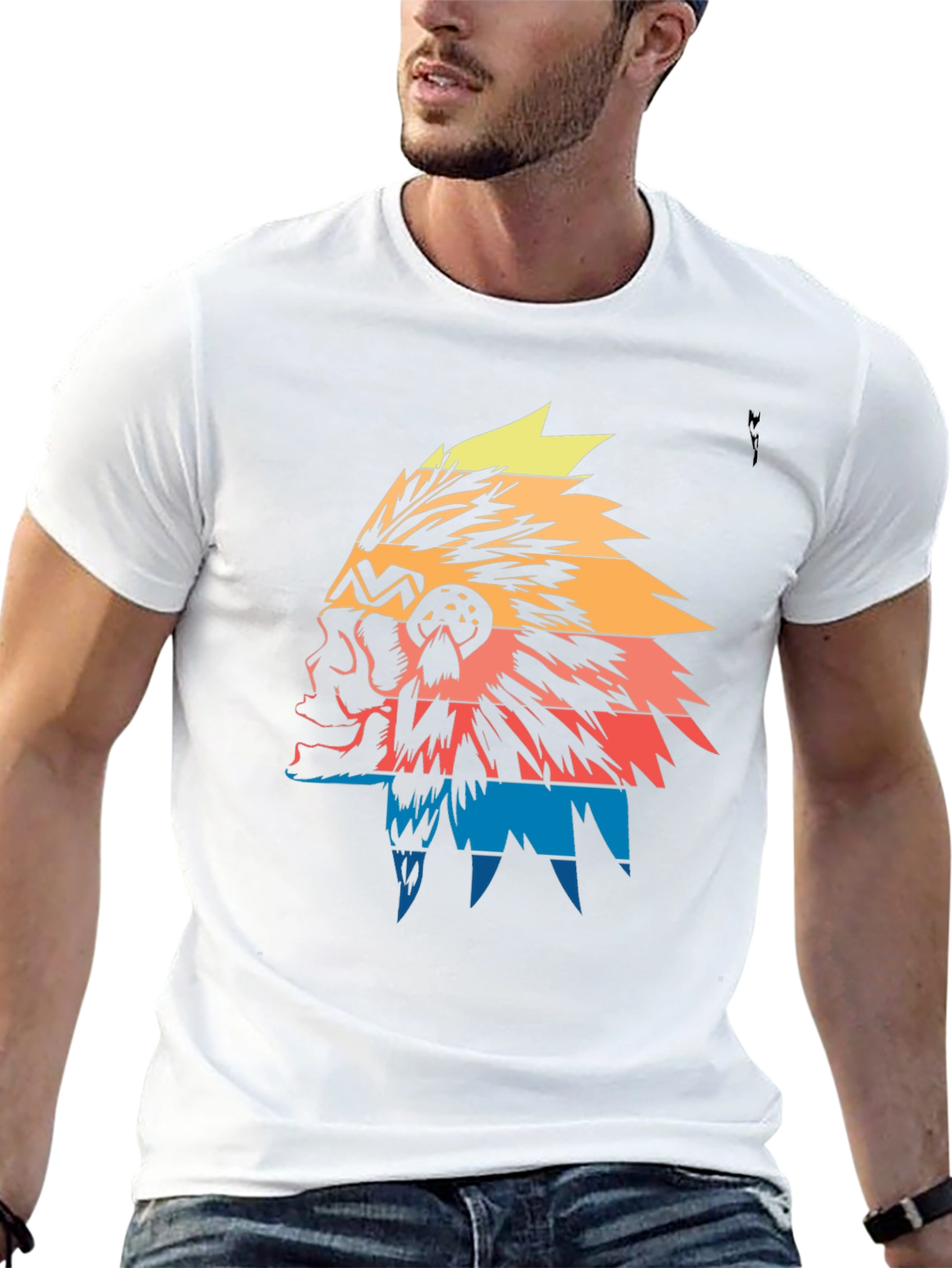 Native American Headdress Graphic Tee - Black