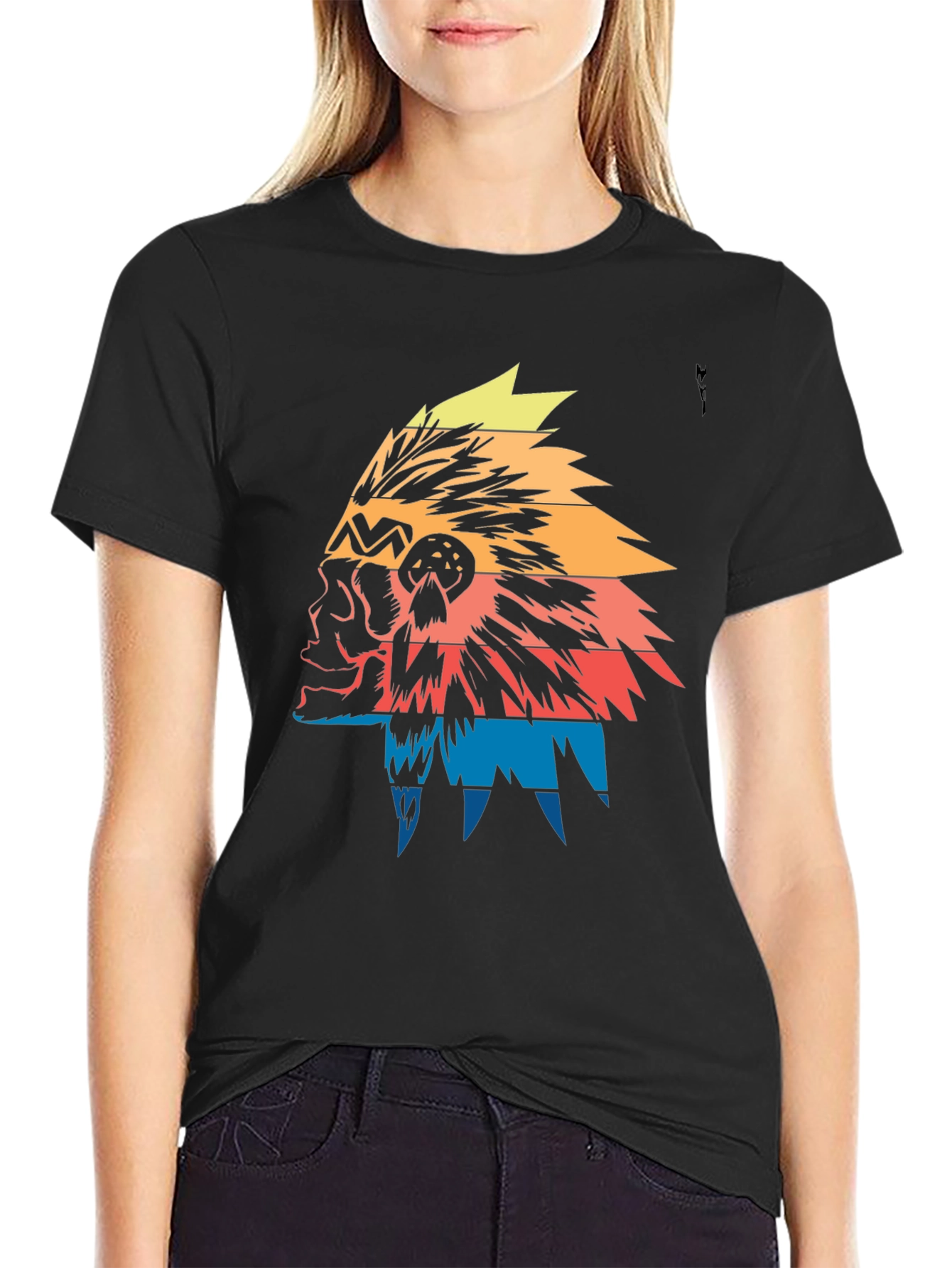 Native American Headdress Graphic Tee - Black