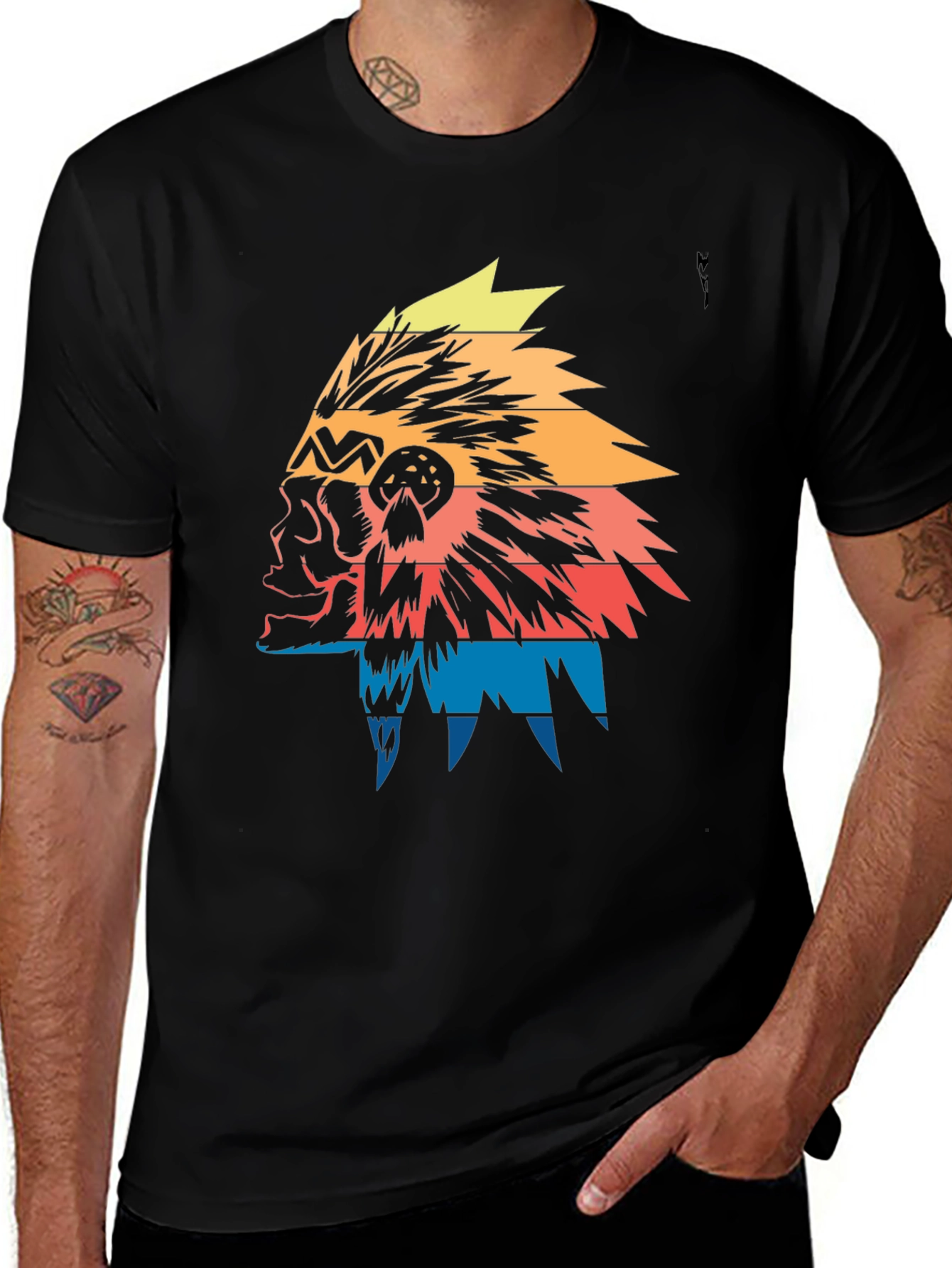 Native American Headdress Graphic Tee - Black