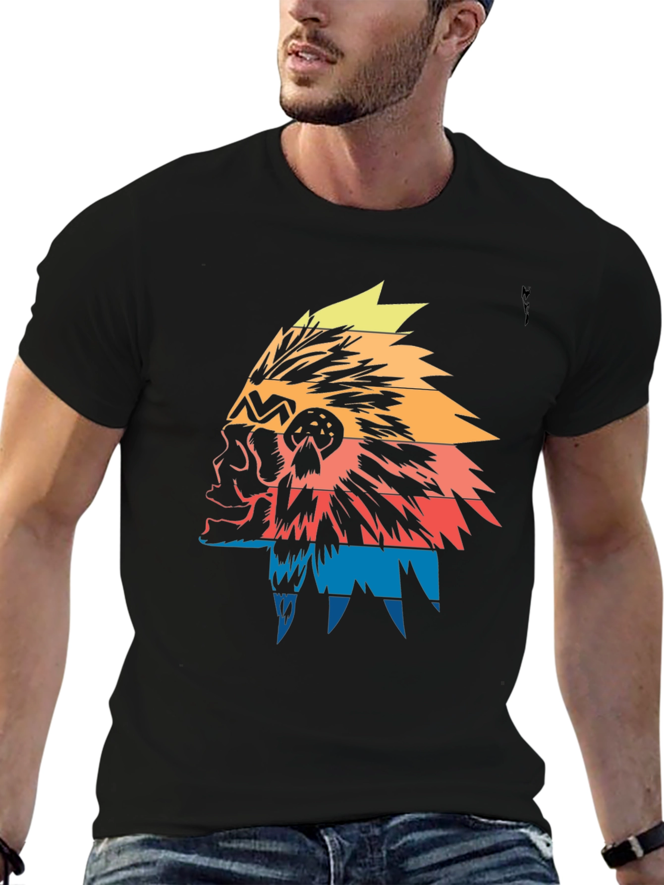 Native American Headdress Graphic Tee - Black