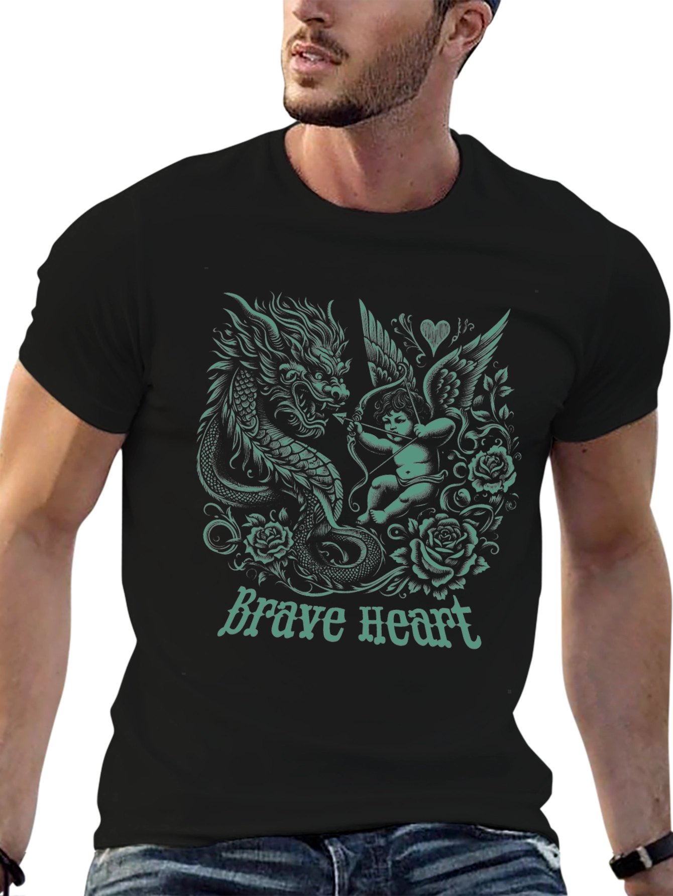 Dragon & Cupid Graphic T-Shirt - Brave Heart