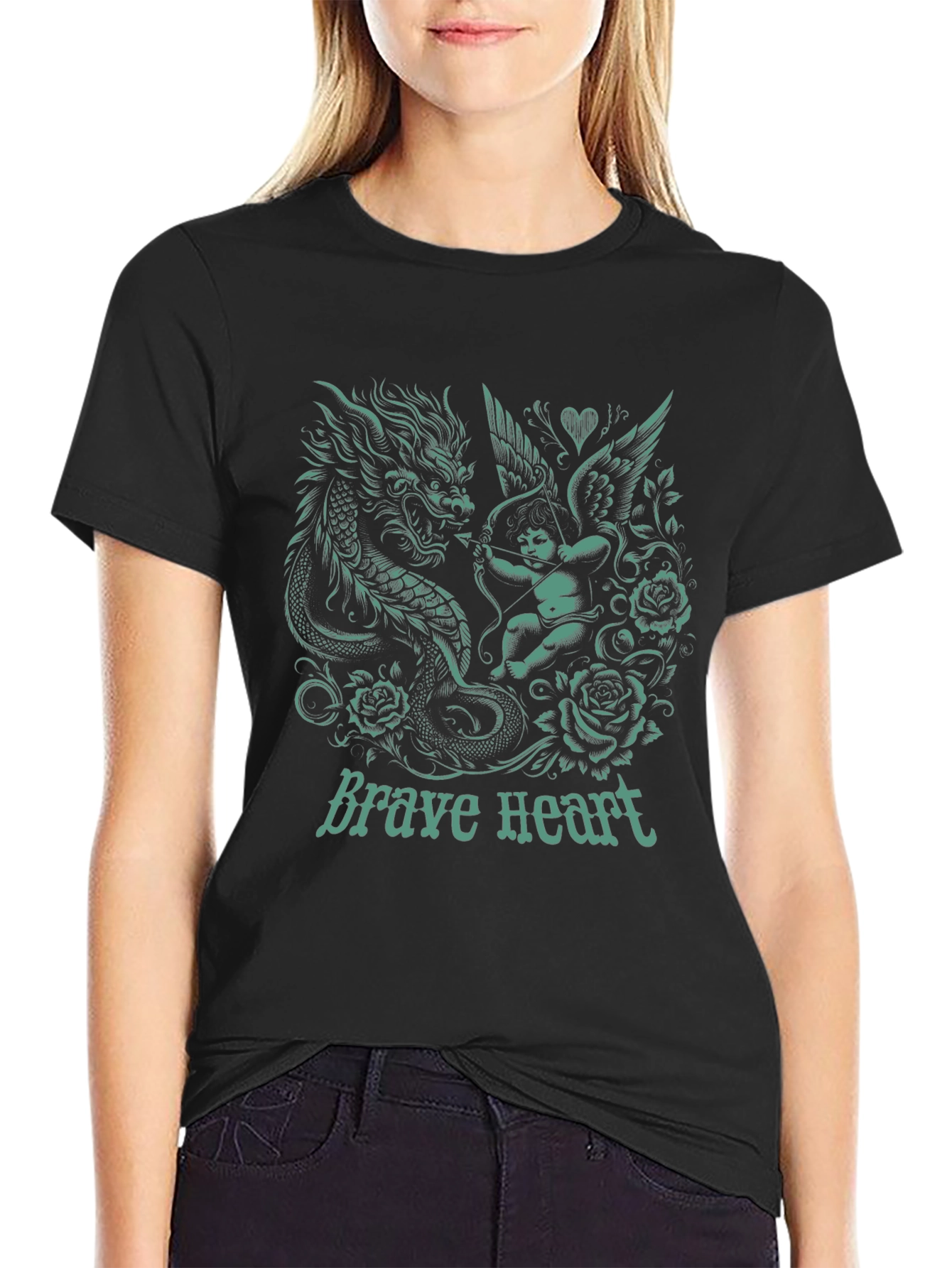 Dragon & Cupid Graphic T-Shirt - Brave Heart