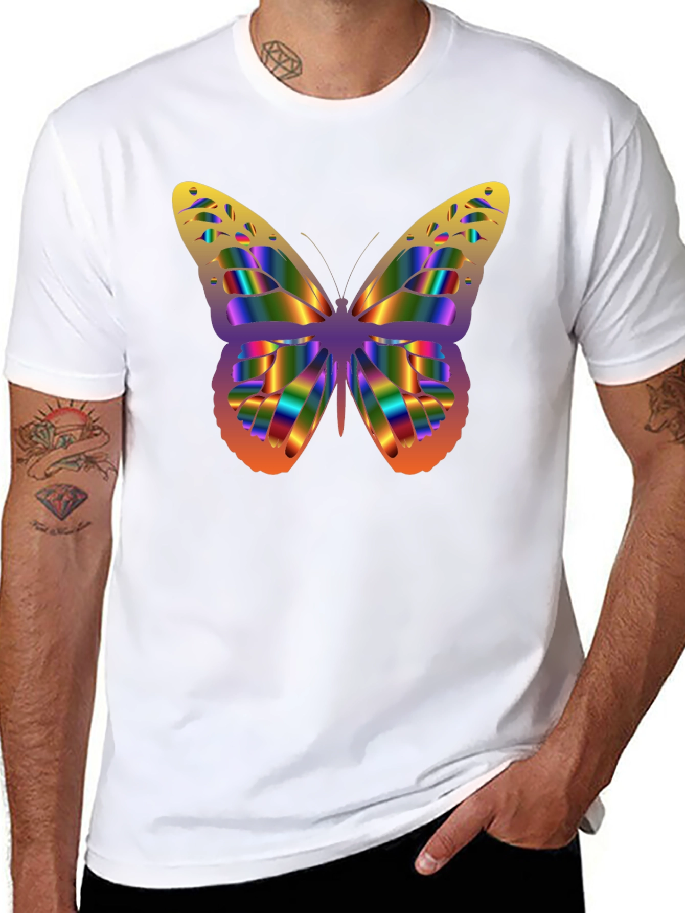 Rainbow Butterfly Graphic Tee - Black Cotton Blend