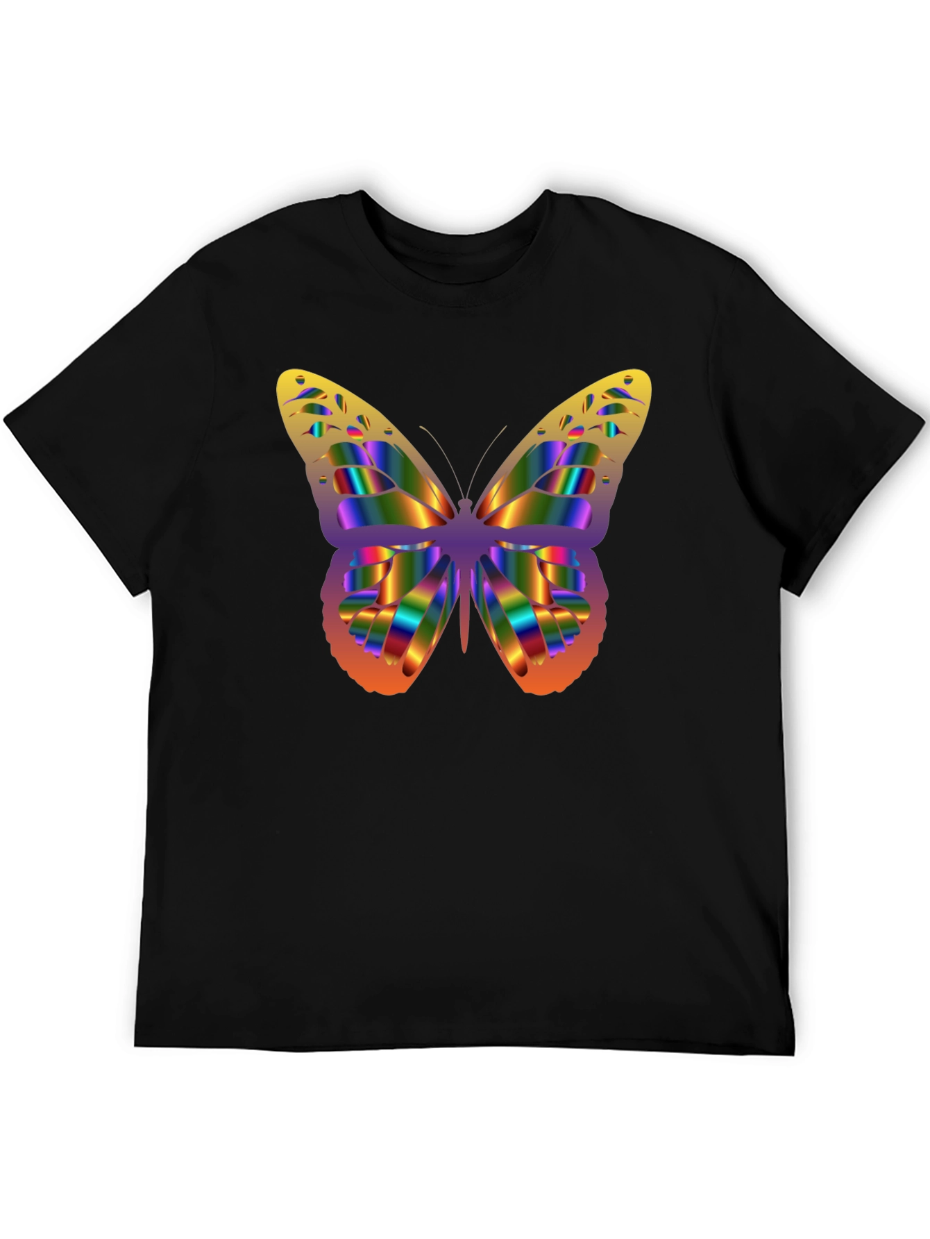 Rainbow Butterfly Graphic Tee - Black Cotton Blend