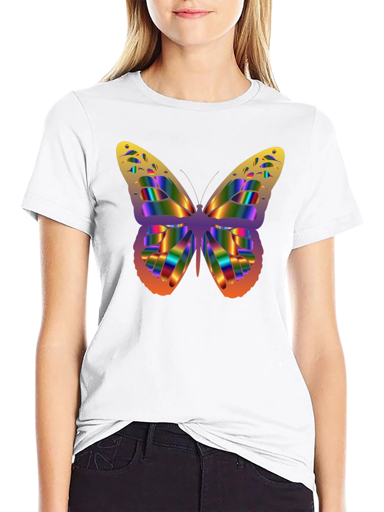 Rainbow Butterfly Graphic Tee - Black Cotton Blend