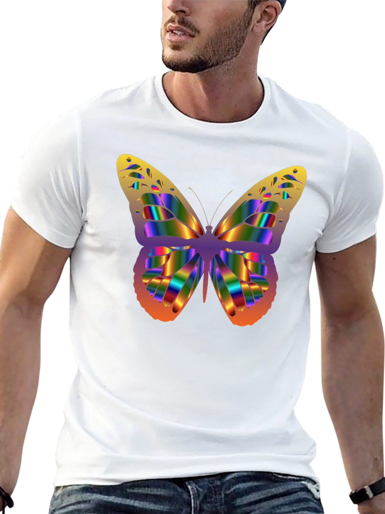 Rainbow Butterfly Graphic Tee - Black Cotton Blend