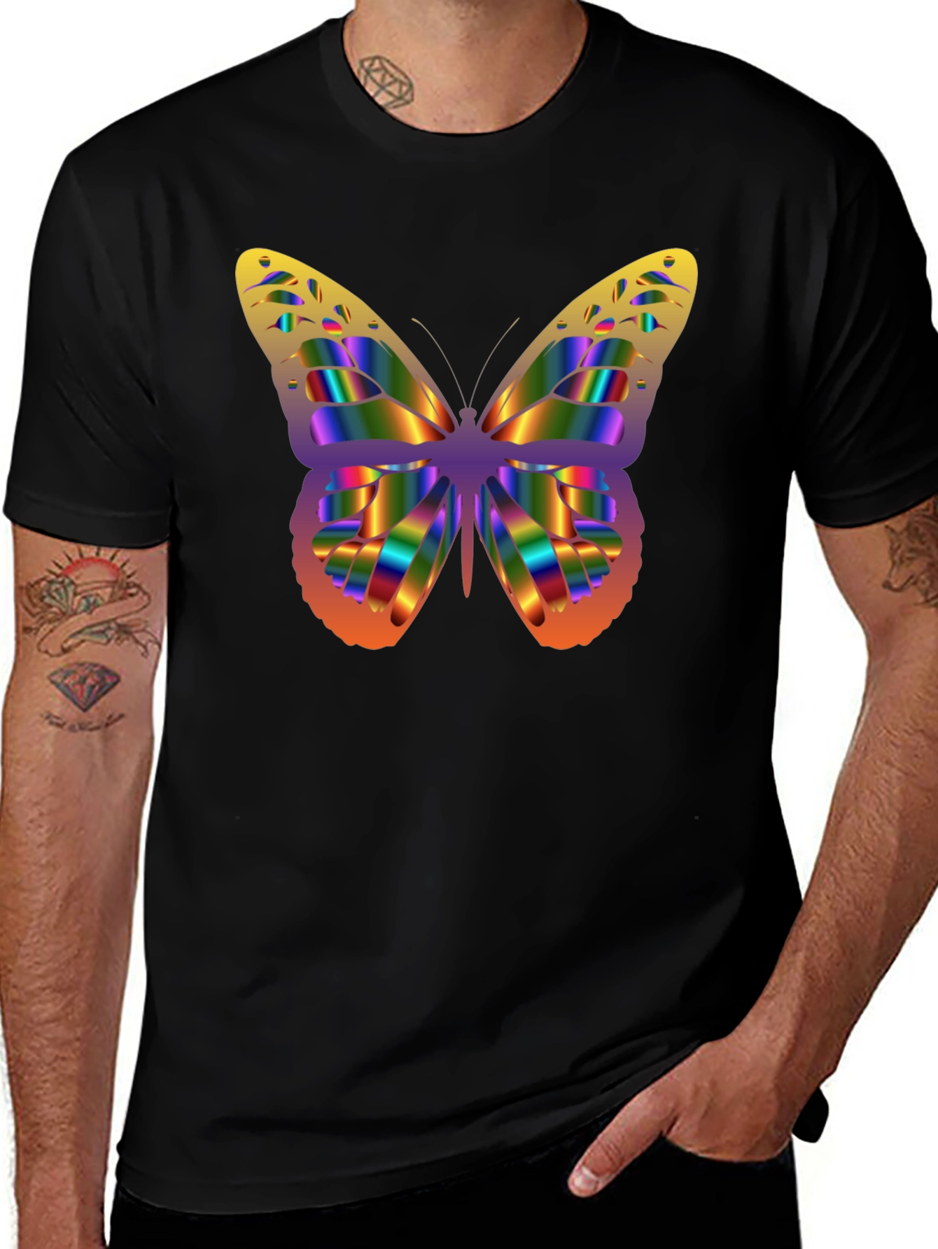 Rainbow Butterfly Graphic Tee - Black Cotton Blend