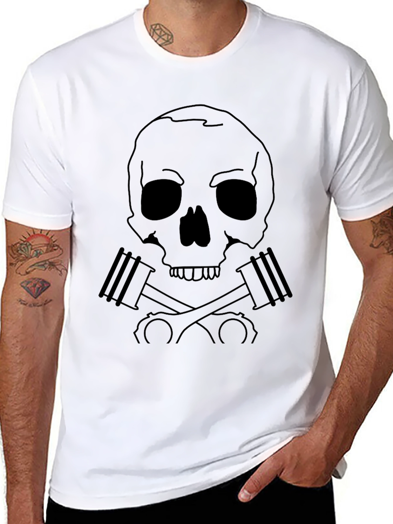 Skull & Pistons Graphic Tee - Black