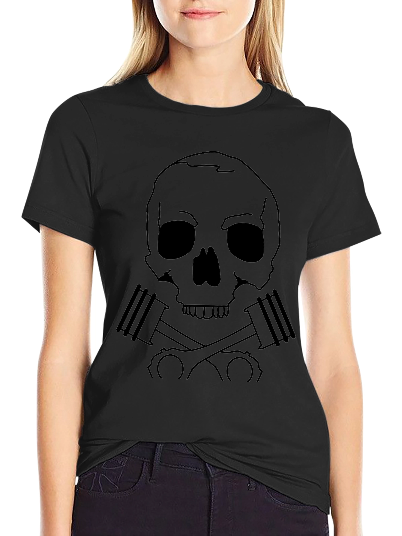 Skull & Pistons Graphic Tee - Black