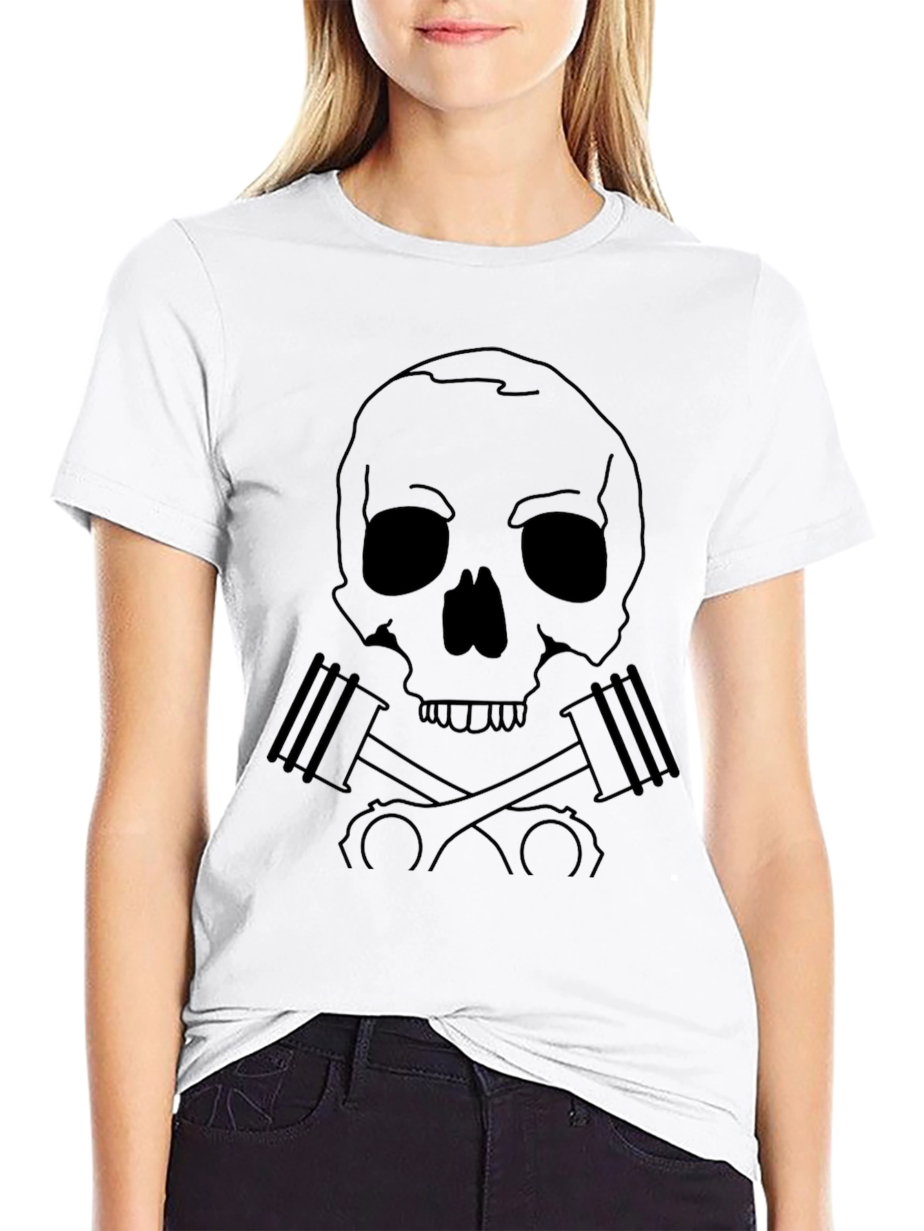 Skull & Pistons Graphic Tee - Black