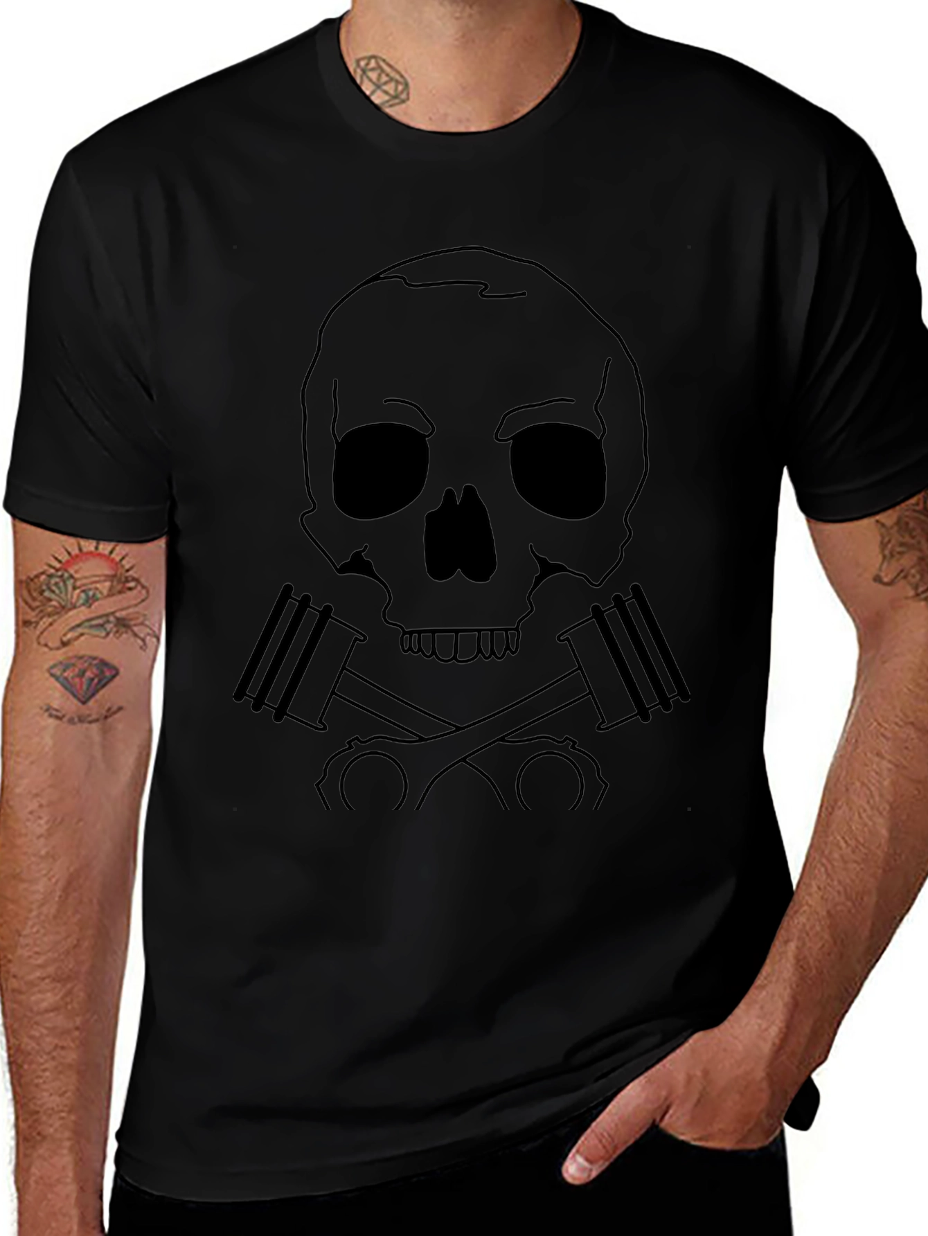 Skull & Pistons Graphic Tee - Black