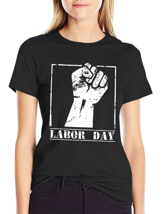 Labor Day Fist Graphic T-Shirt - Black Crew Neck Tee
