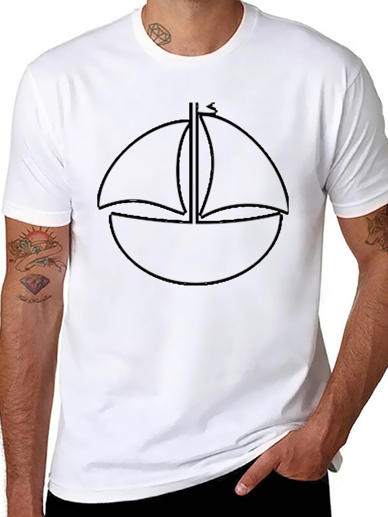 Minimalist Sailboat T-Shirt - Black Cotton Tee