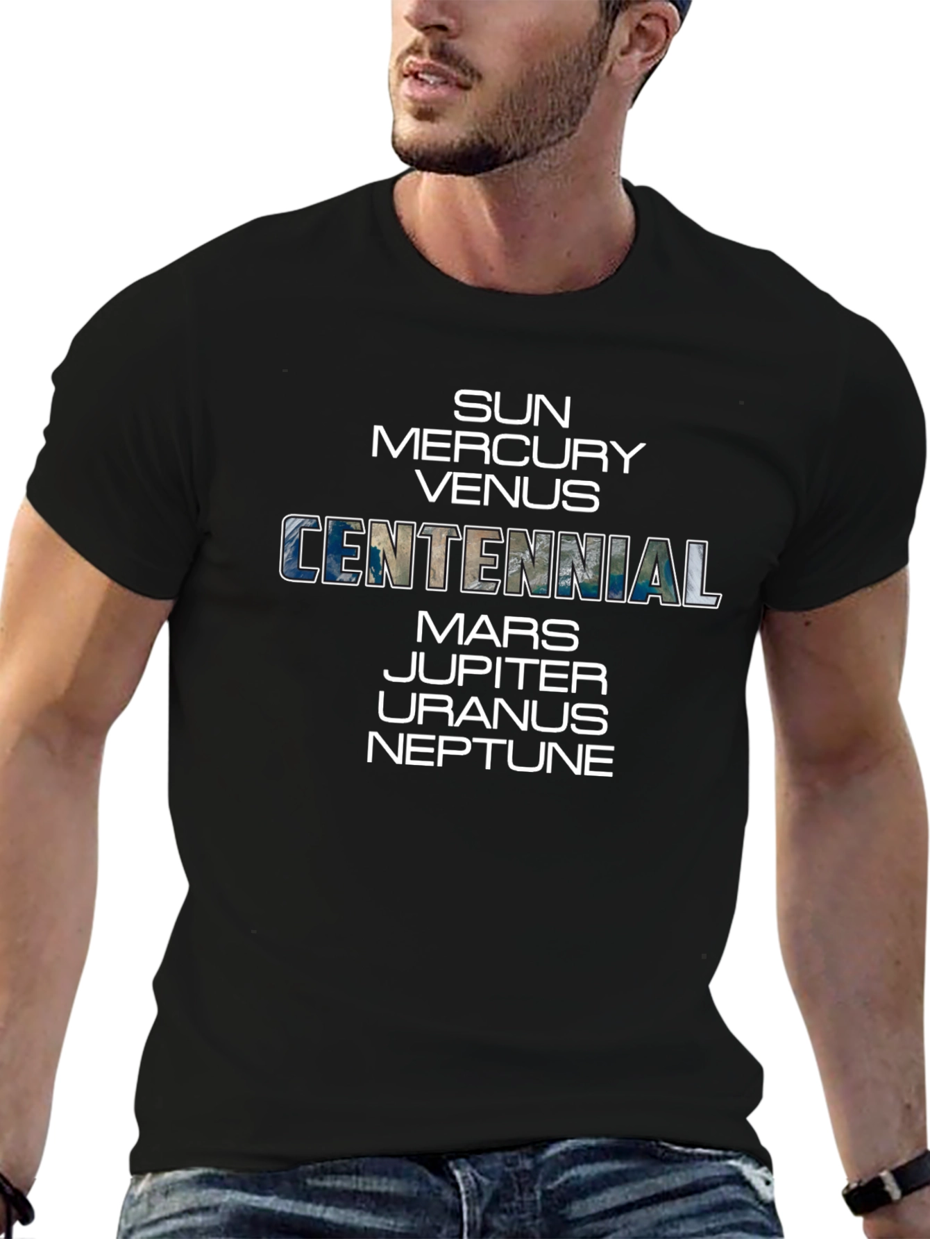 Planets Centennial T-Shirt - Black Crew Neck