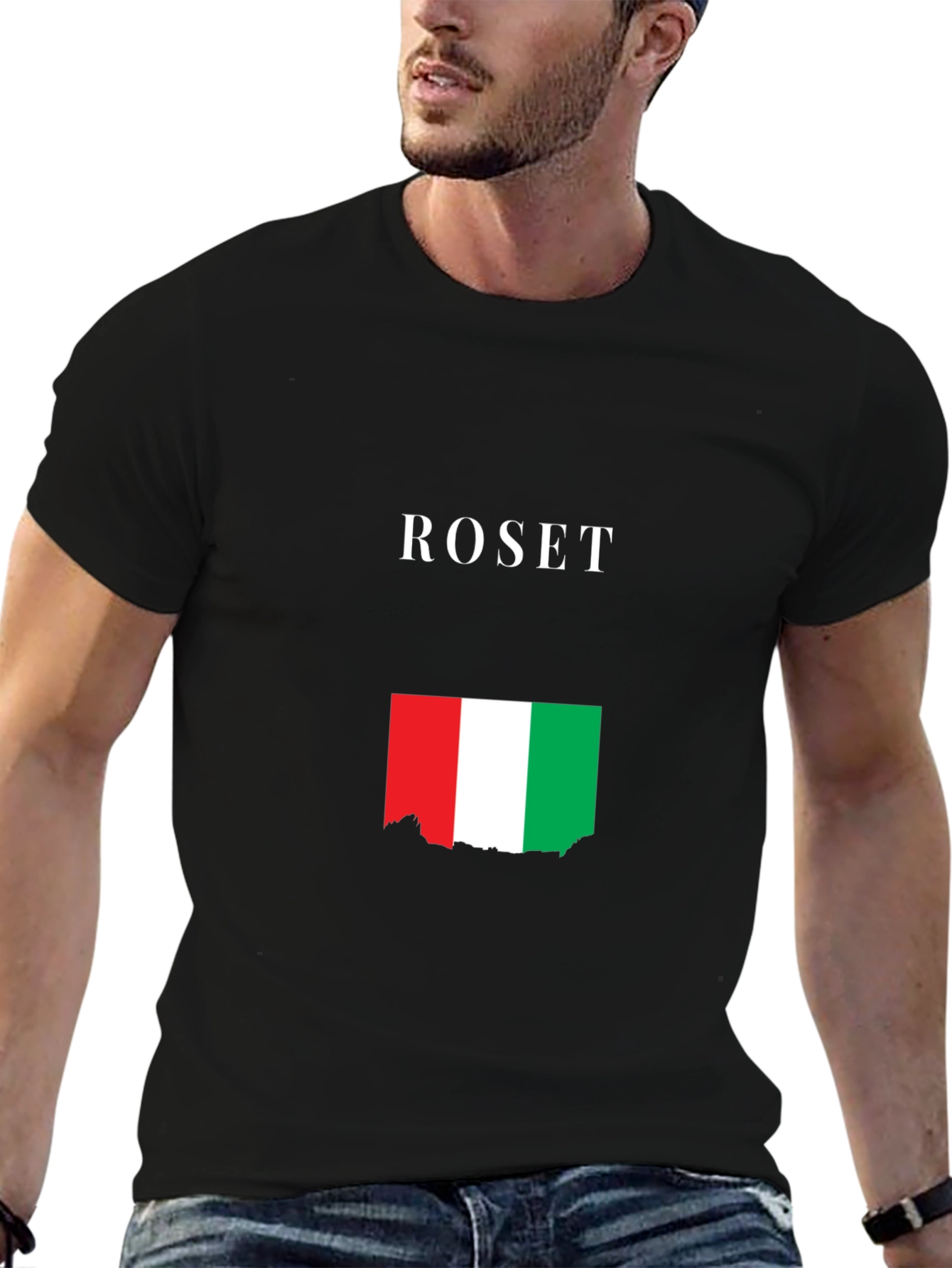 ROSET Italy Flag Graphic Tee - Black Cotton Blend