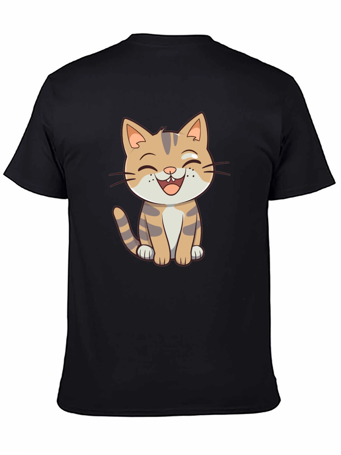 Cartoon Cat Graphic Black T-Shirt