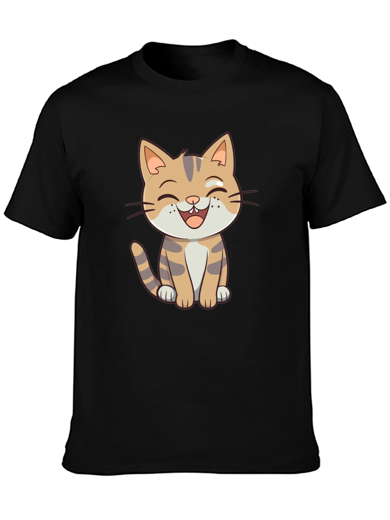 Cartoon Cat Graphic Black T-Shirt