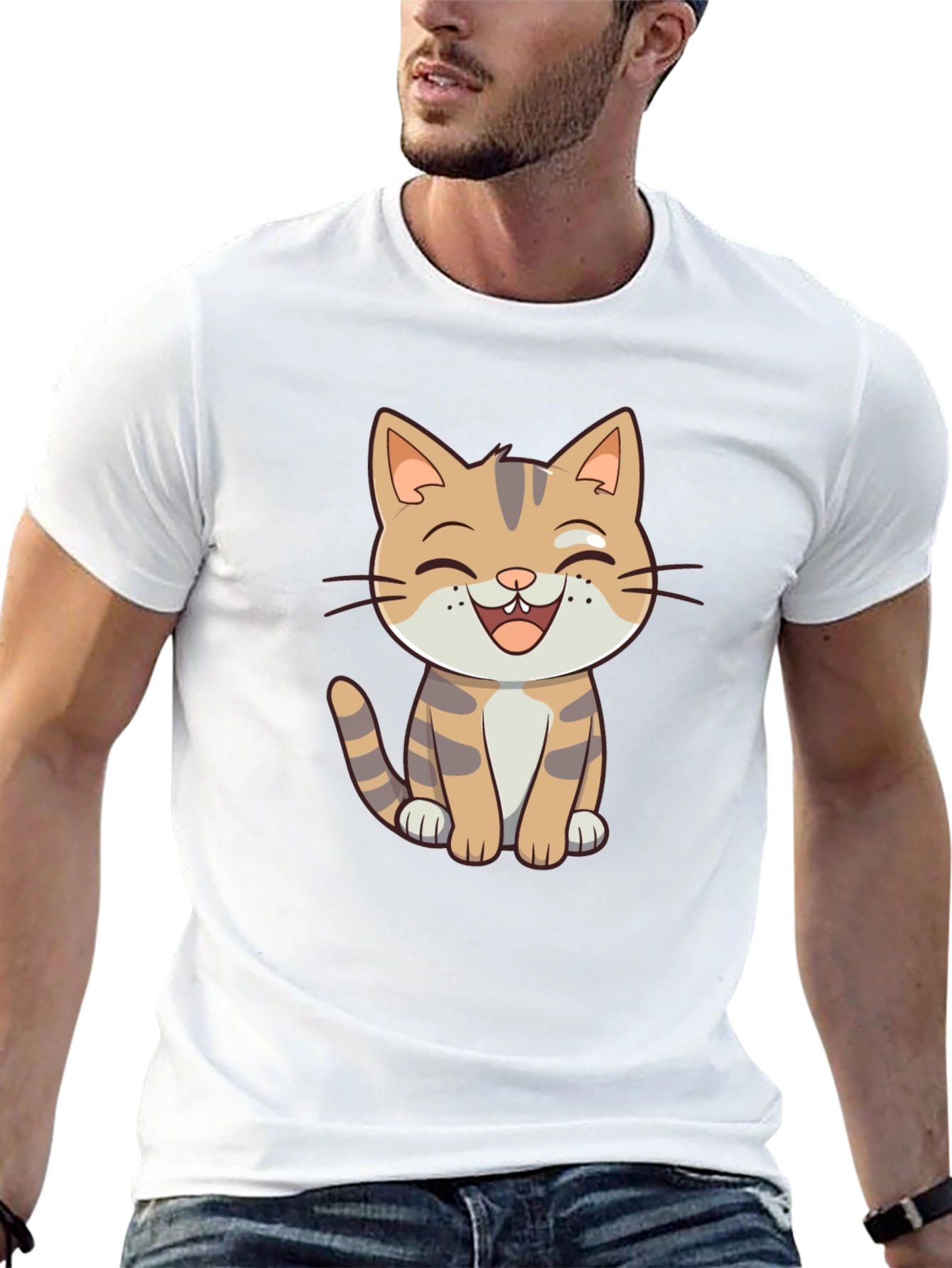 Cartoon Cat Graphic Black T-Shirt