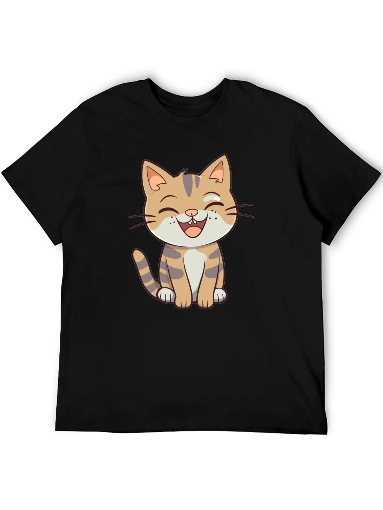 Cartoon Cat Graphic Black T-Shirt