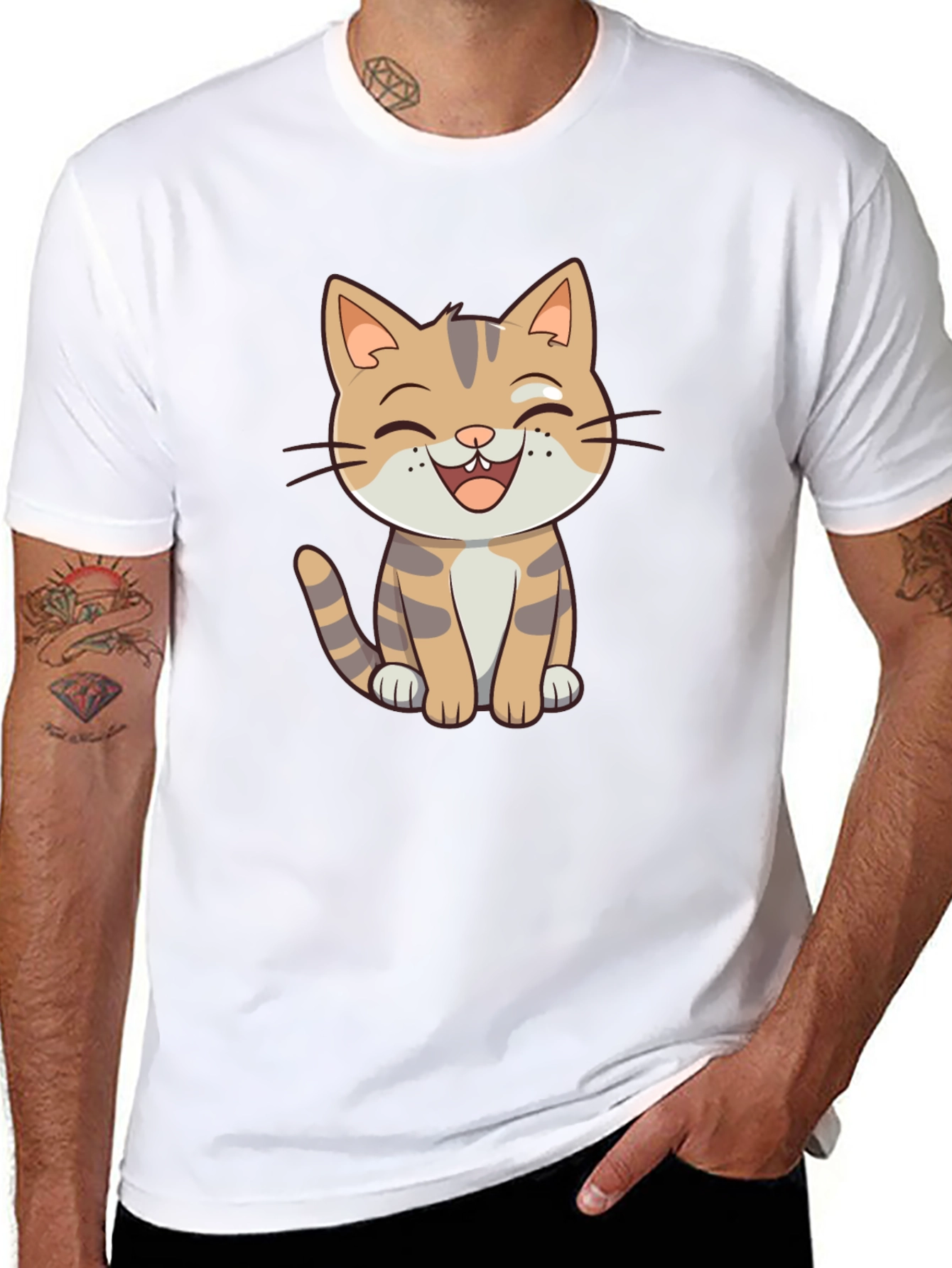 Cartoon Cat Graphic Black T-Shirt