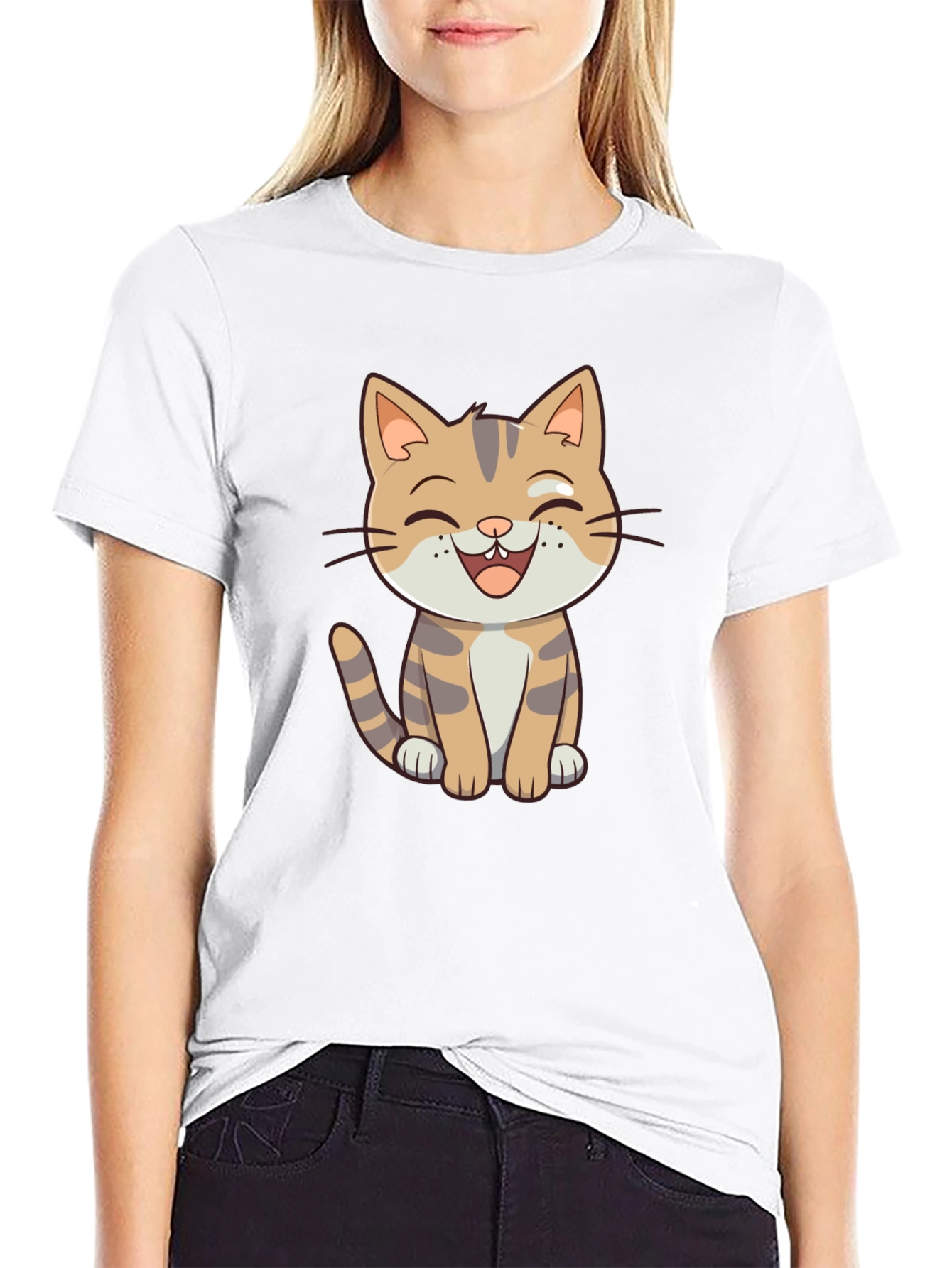 Cartoon Cat Graphic Black T-Shirt