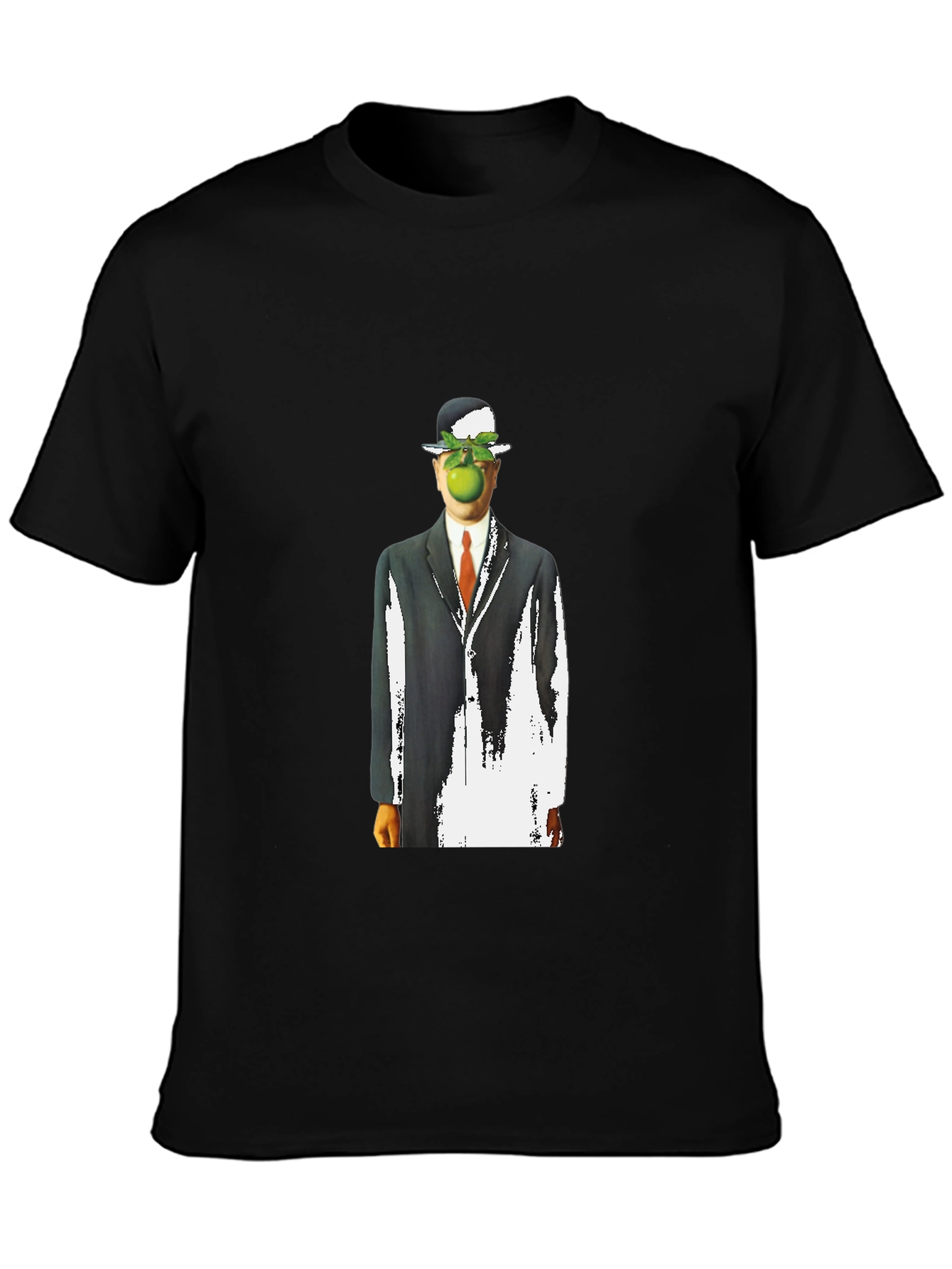 Surreal Apple Man Graphic Tee - Stylish Black T-Shirt