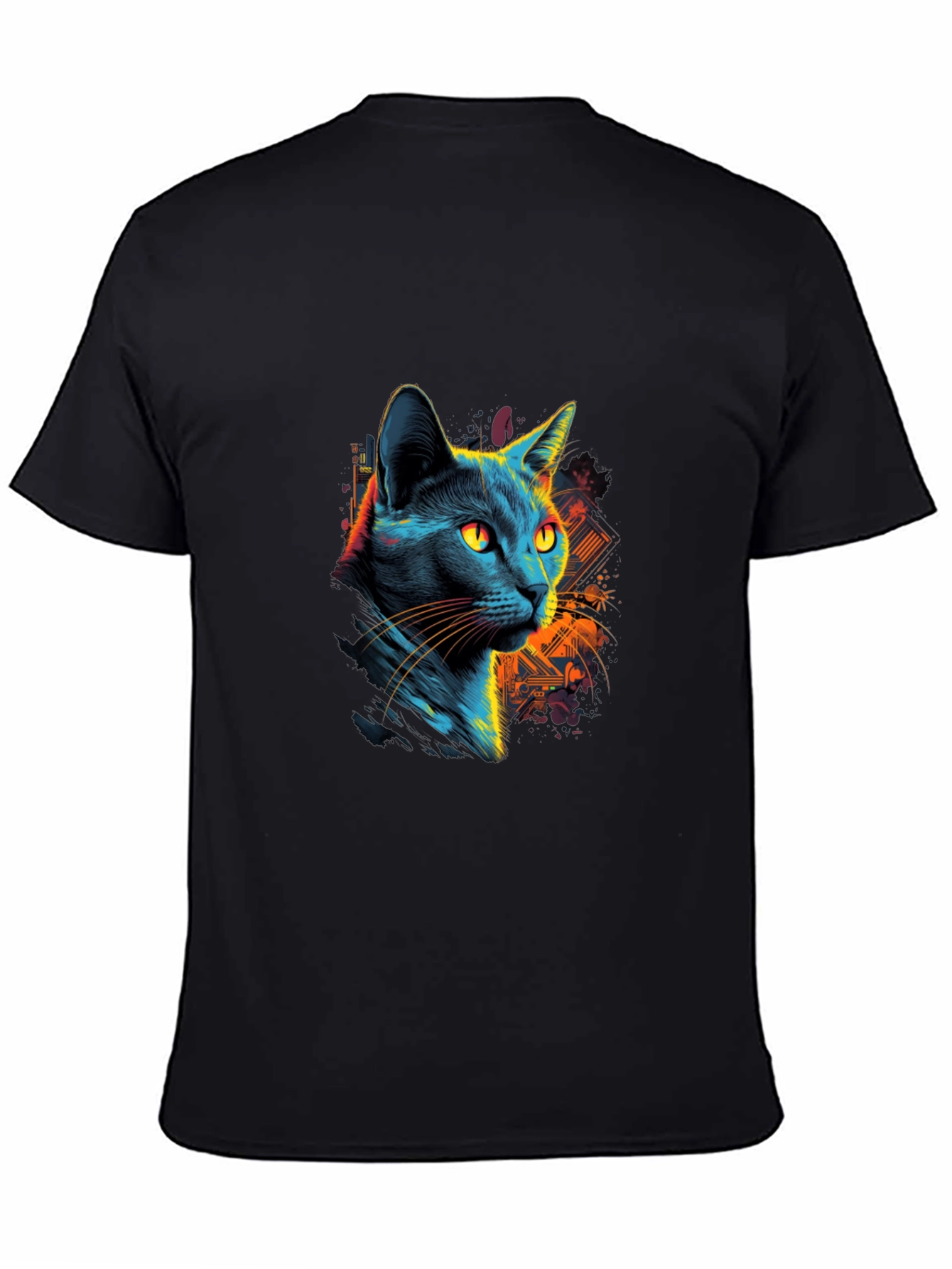 Neon Cat Graphic Black T-Shirt
