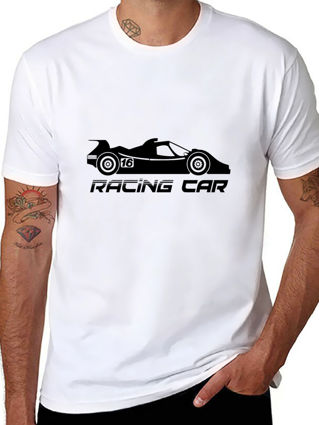 Racing Car Graphic Tee - Black Cotton T-Shirt