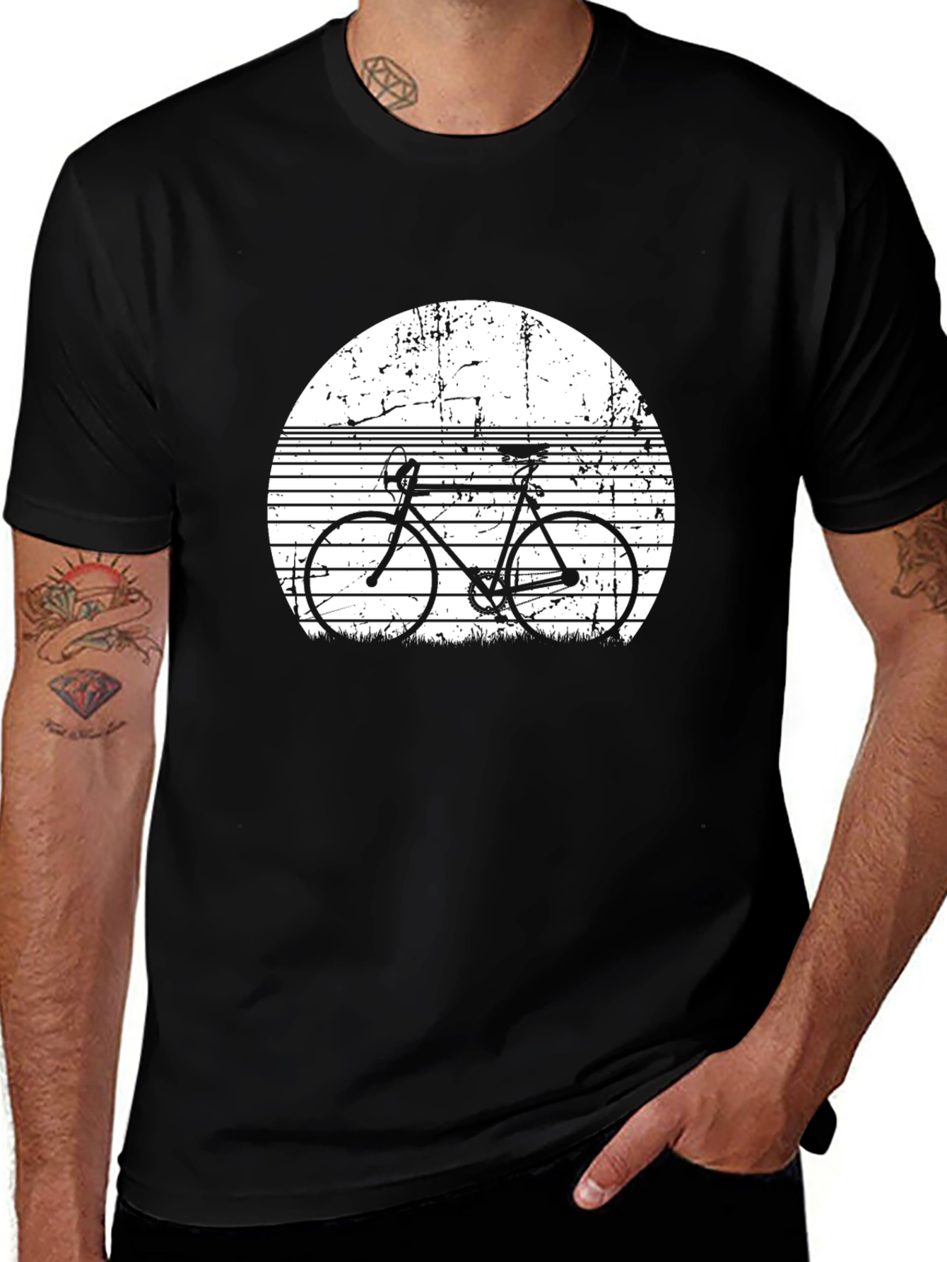 Retro Bike Graphic Tee - Black Cotton T-Shirt