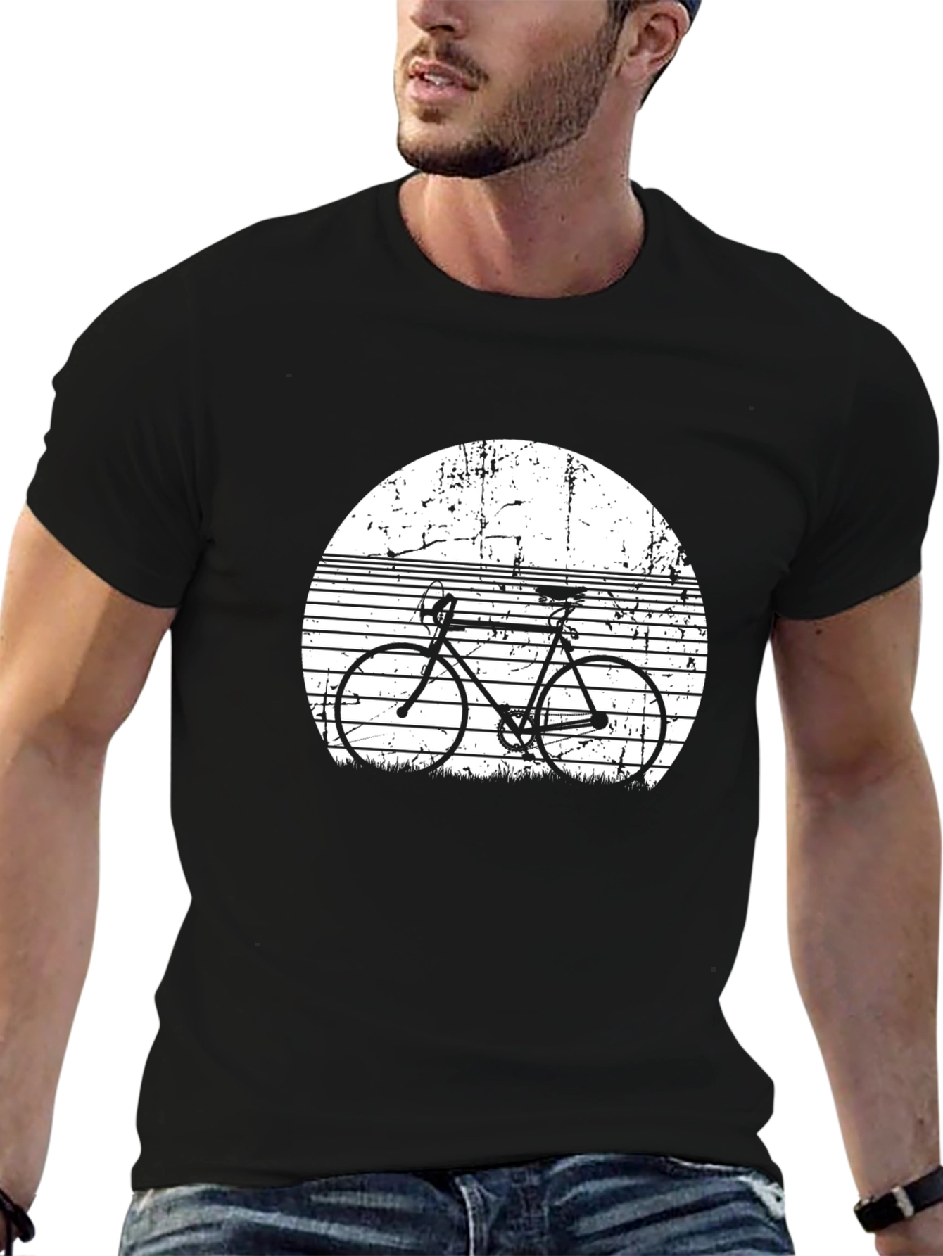 Retro Bike Graphic Tee - Black Cotton T-Shirt