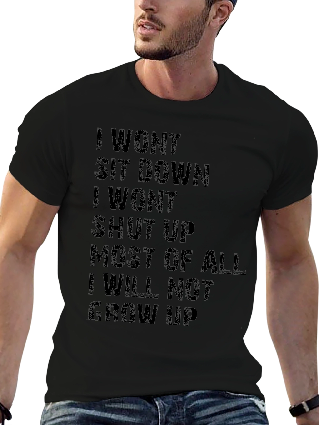 Rebellious Slogan T-Shirt - I Wont Grow Up