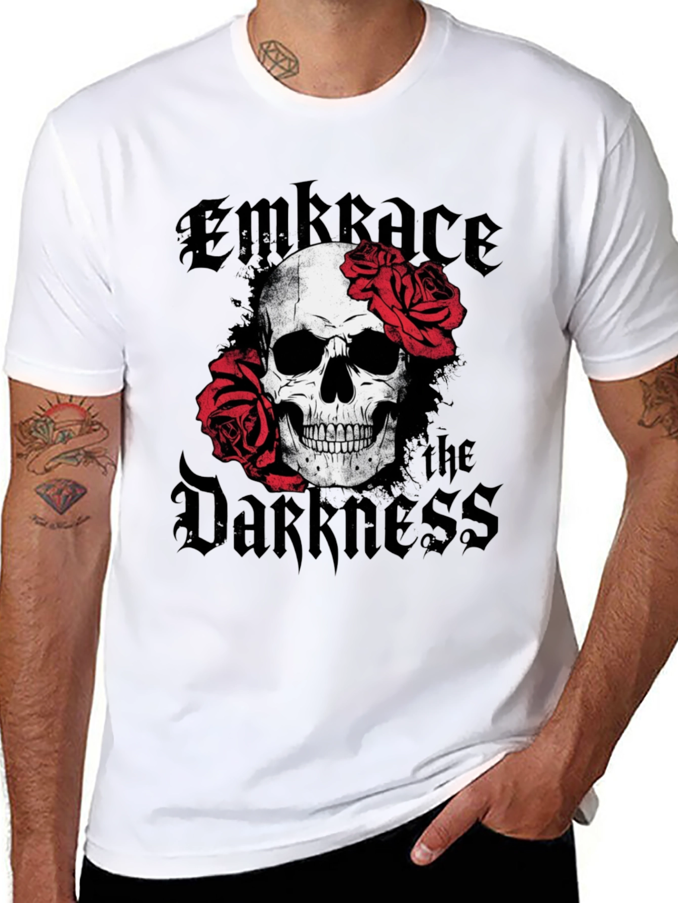 Embrace the Darkness Skull & Roses Graphic T-Shirt
