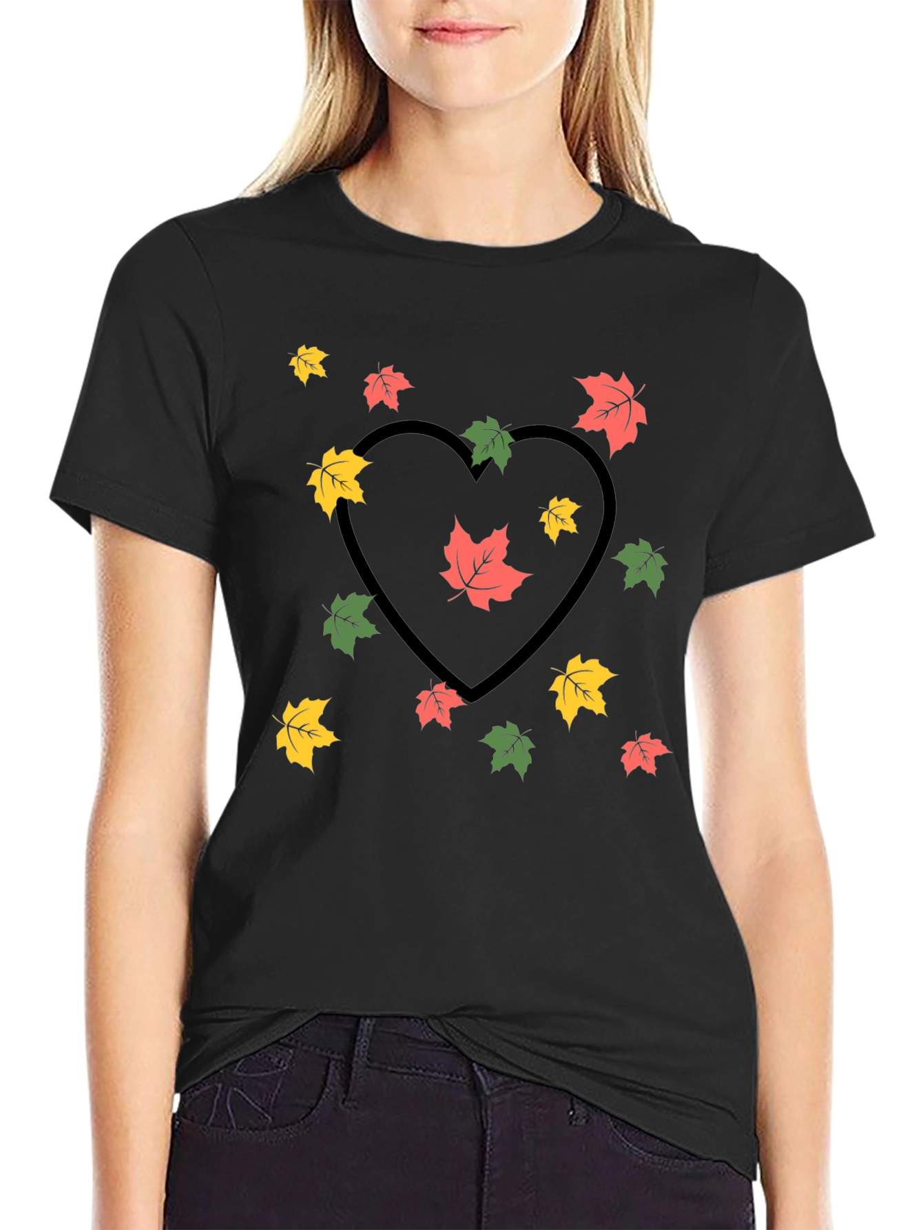 Autumn Leaves Heart Graphic Tee - Black