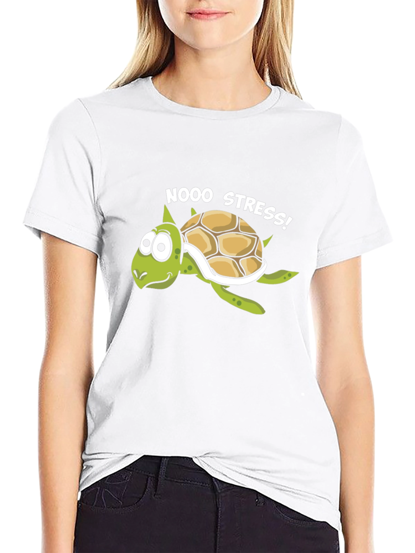 No Stress Turtle T-Shirt - Relaxed Cartoon Graphic Tee
