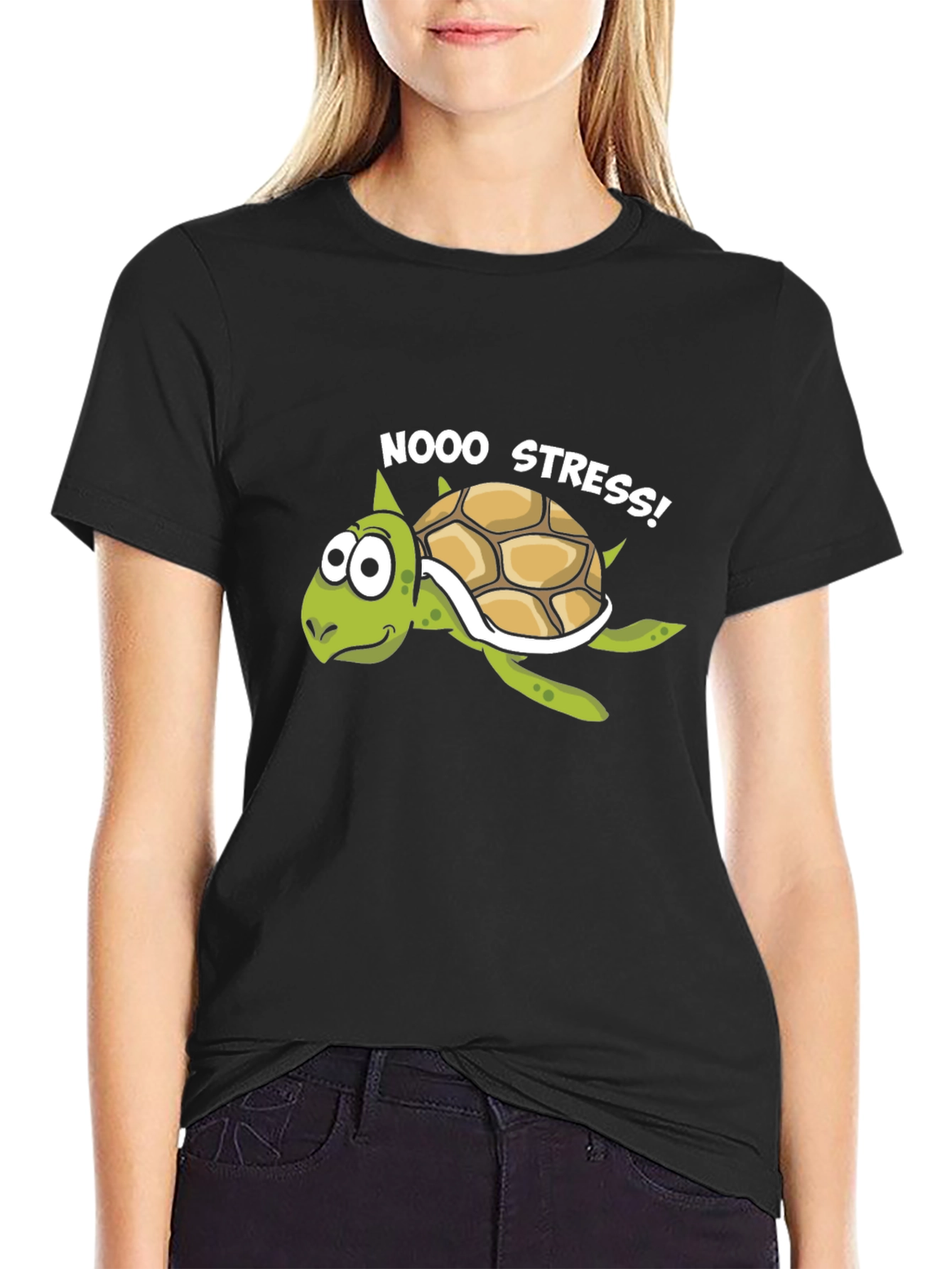 No Stress Turtle T-Shirt - Relaxed Cartoon Graphic Tee